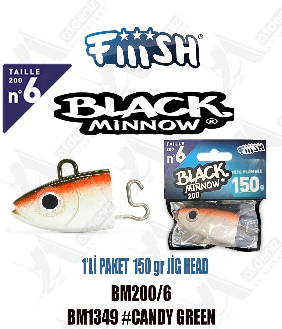 Fiiish Black Minnow BM200/6 Deep 150 gr Jig Head No:6 Color:Bm1349 #Candy GreenFİİİSH