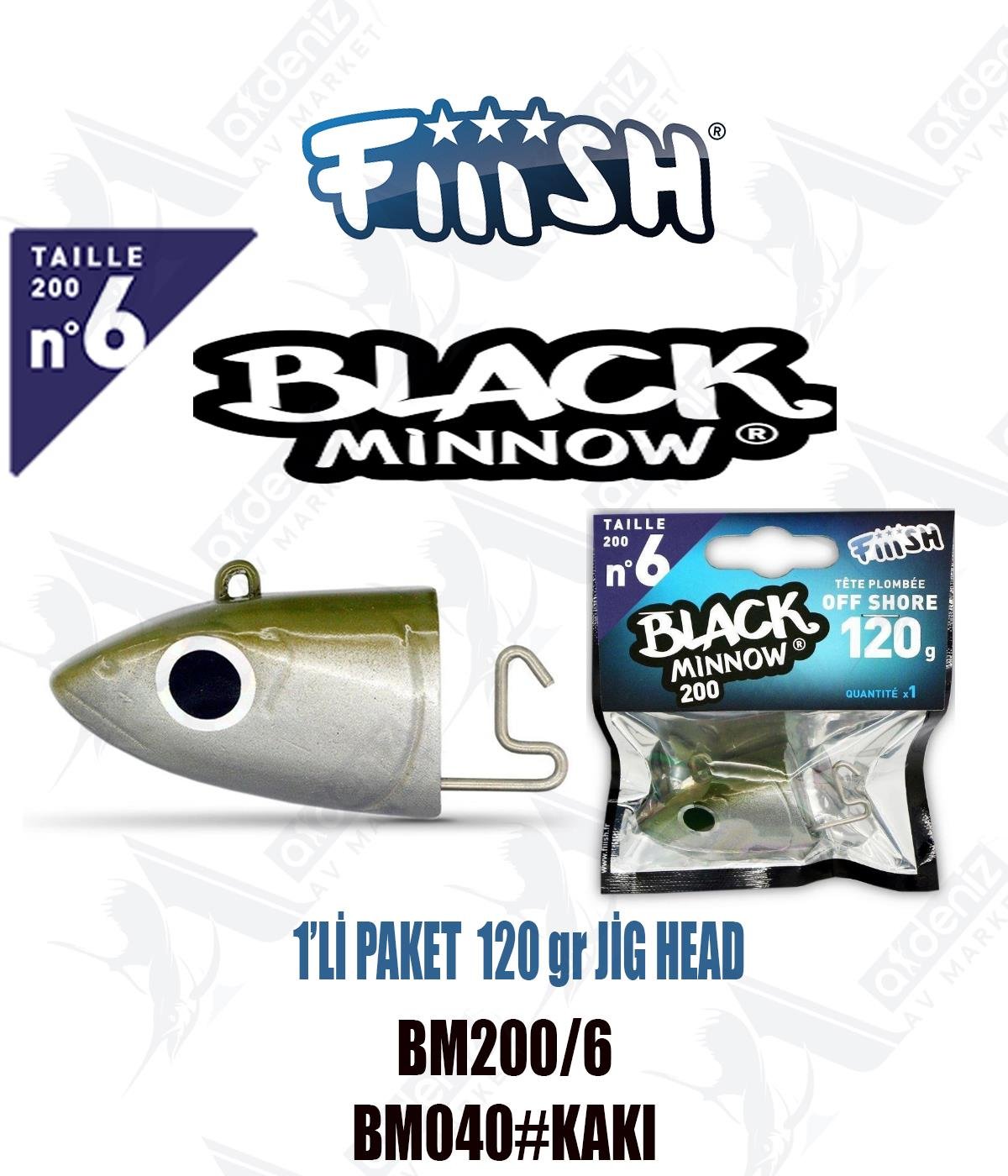 Fiiish Black Minnow BM200/6 Off Shore 120 gr Jig Head No:6 Color:Bm040 #KakiFİİİSH