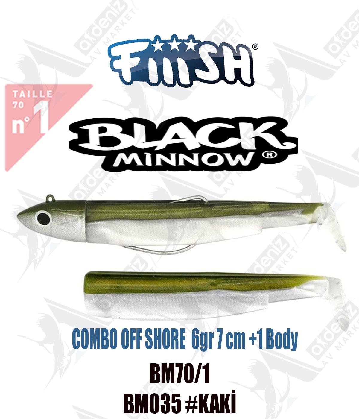 Fiiish Black Minnow BM70/1 Combo Off Shore +1 Body 7 cm 6 gr Silikon Yem No:1 Color:Bm035 #KakiFİİİSH