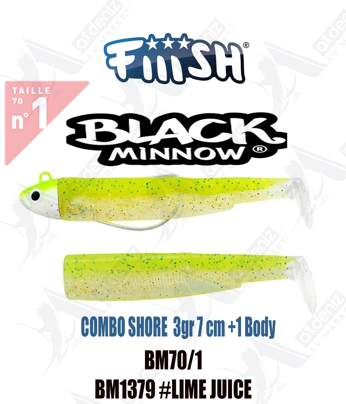 Fiiish Black Minnow BM70/1 Combo Search +1 Body 7 cm 4,5 gr Silikon Yem No:1 Color:Bm1379 #Lime JuiceFİİİSH