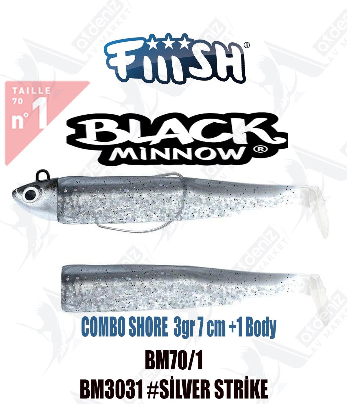 Fiiish Black Minnow BM70/1 Combo Search +1 Body 7 cm 4,5 gr Silikon Yem No:1 Color:Bm3031 #Silver StrikeFİİİSH