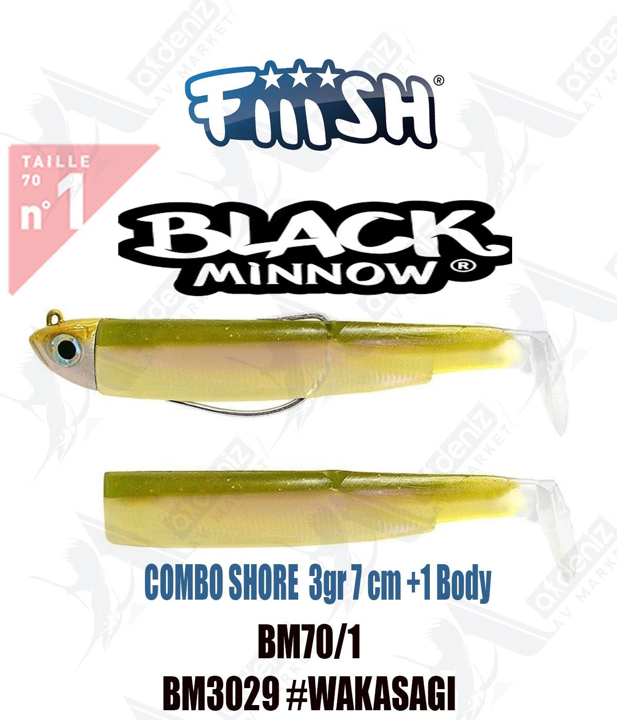 Fiiish Black Minnow BM70/1 Combo Shore +1 Body 7 cm 3 gr Silikon Yem No:1 Color:Bm3029 #WakasagiFİİİSH