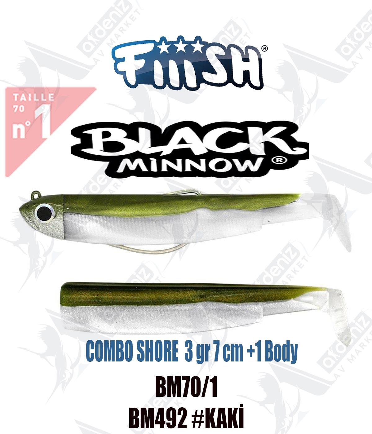 Fiiish Black Minnow BM70/1 Combo Shore +1 Body 7 cm 3 gr Silikon Yem No:1 Color:Bm492 #KakiFİİİSH