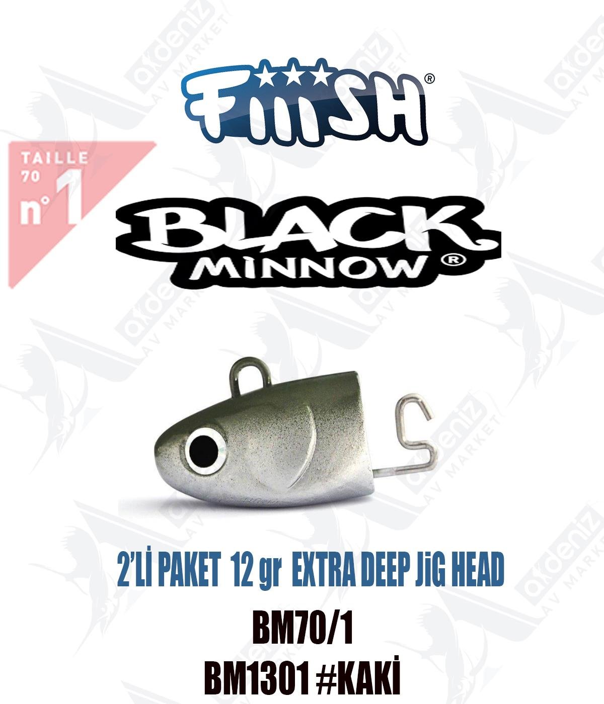 Fiiish Black Minnow BM70/1 Off Shore 12 gr Jig Head No:1 2'li Paket Color:Bm1301 #Kaki FİİİSH