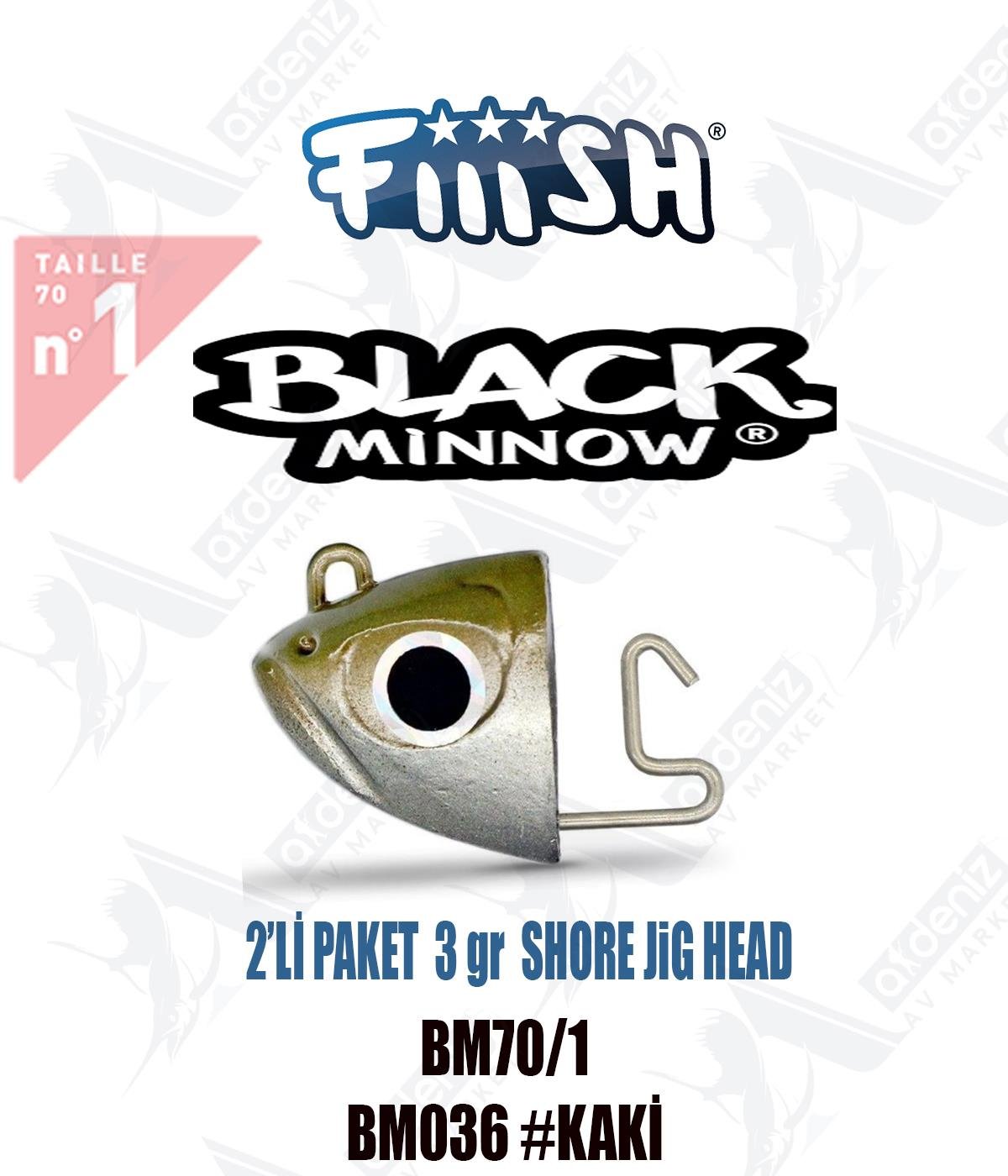 Fiiish Black Minnow BM70/1 Off Shore 3 gr Jig Head No:1 2'li Paket Color:Bm036 #KakiFİİİSH