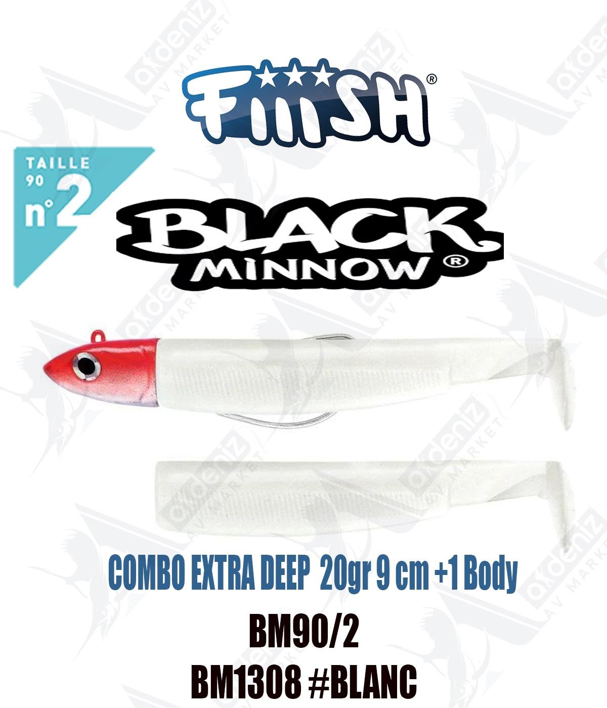 Fiiish Black Minnow BM90/2 Combo Extra Deep +1 Body 9 cm 20 gr Silikon Yem No:2 Color:Bm1308 #BlancFİİİSH