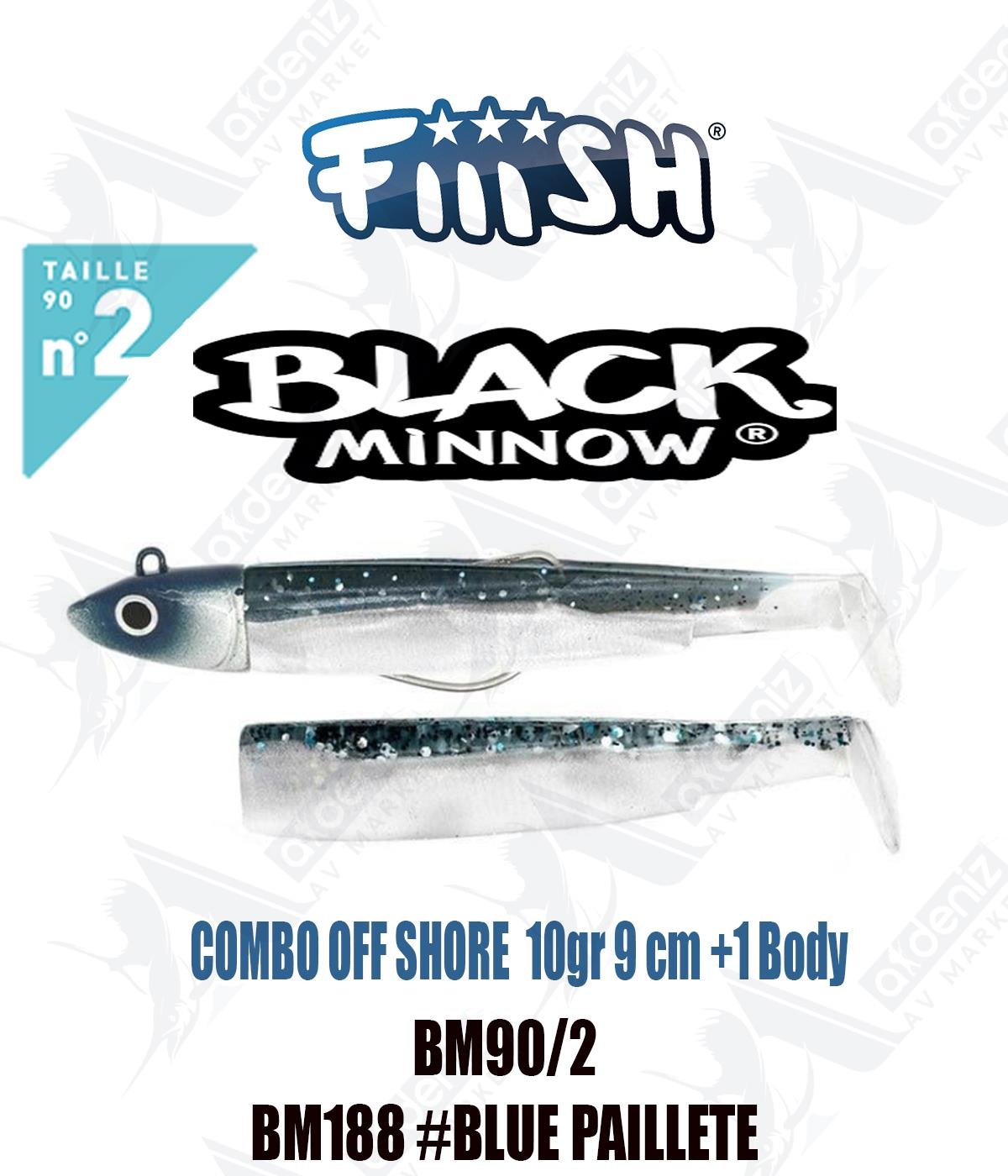 Fiiish Black Minnow BM90/2 Combo Off Shore +1 Body 9 cm 10 gr Silikon Yem No:2 Color:Bm188 #Blue PailleteFİİİSH