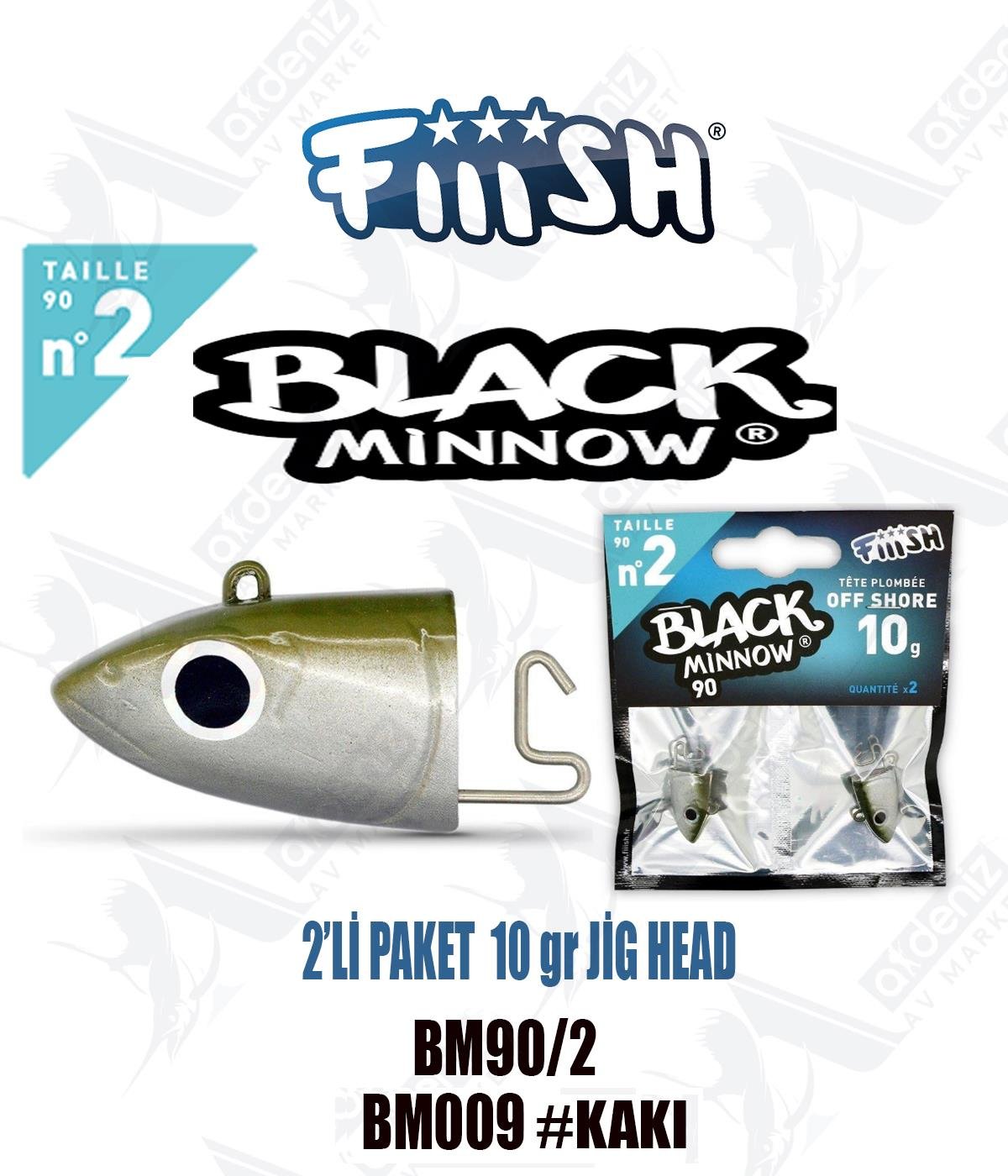 Fiiish Black Minnow BM90/2 Off Shore 10 gr Jig Head No:2 2'li Paket Color:Bm009 #Kaki FİİİSH