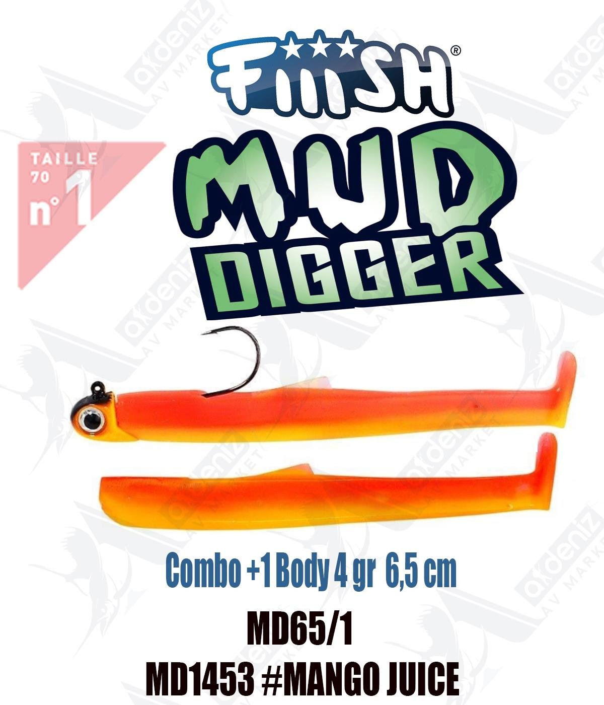 Fiiish Mud Digger MD65/1 Combo +1 Body 6,5 cm 4 gr Silikon Yem No:1 Color:Md1453 #Mango JuiceFİİİSH