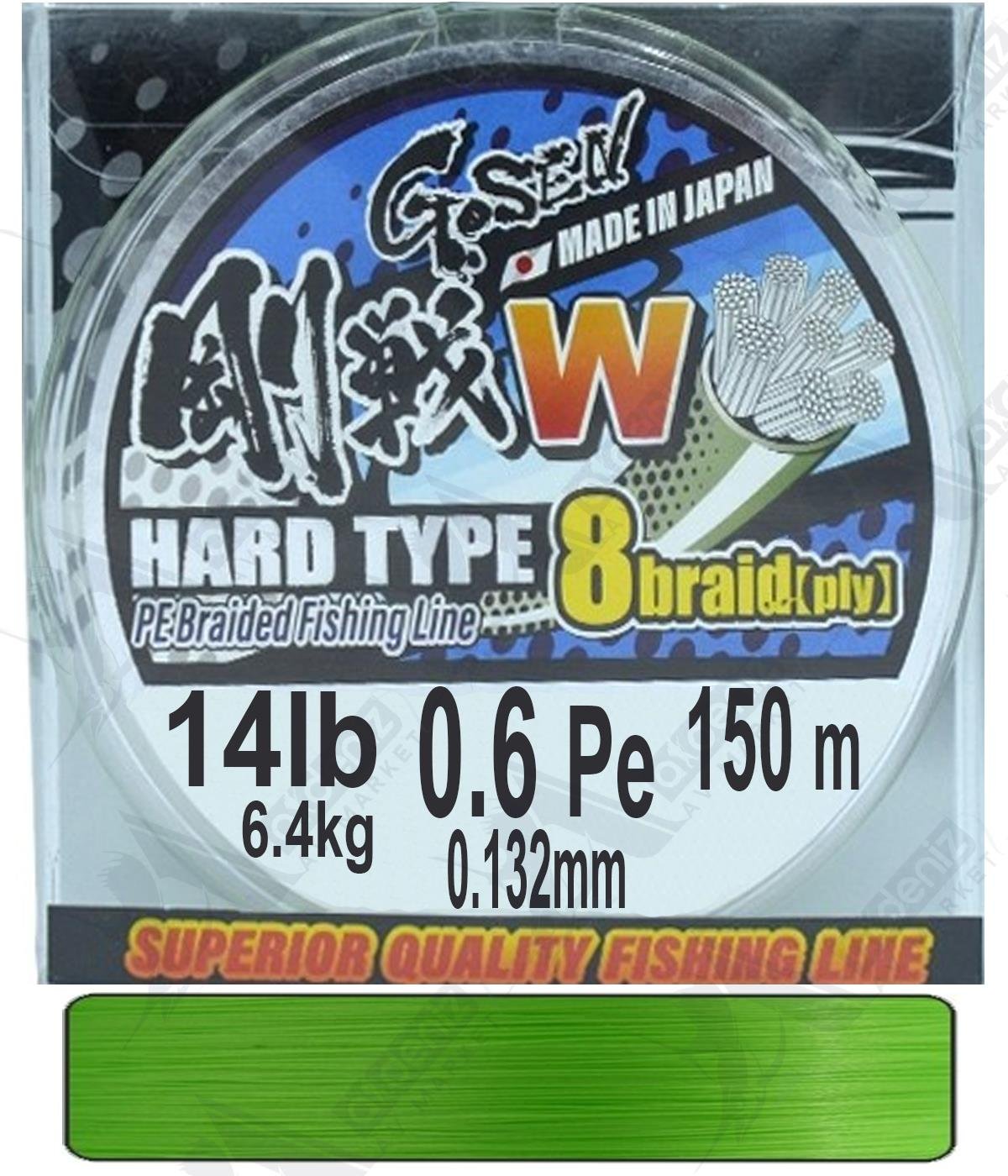 Gosen W8 Hard Type PE X8 Örgü 0.6Pe 0.132mm 14lb 6.4kg Lrf/Light Spin İp Misina 150mt Light GreenGOSEN