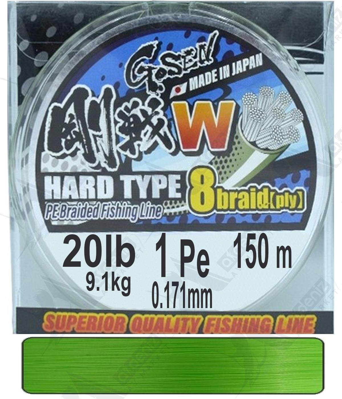 Gosen W8 Hard Type PE X8 Örgü 1Pe 0.171mm 20lb 9.1kg Spin İp Misina 150mt Light GreenGOSEN