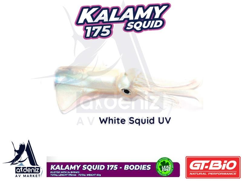 GT-BİO Kalamy Squid 175 2x Bodies Silikon Kalamar Yedek Gövde # White Squid UVGT-BİO
