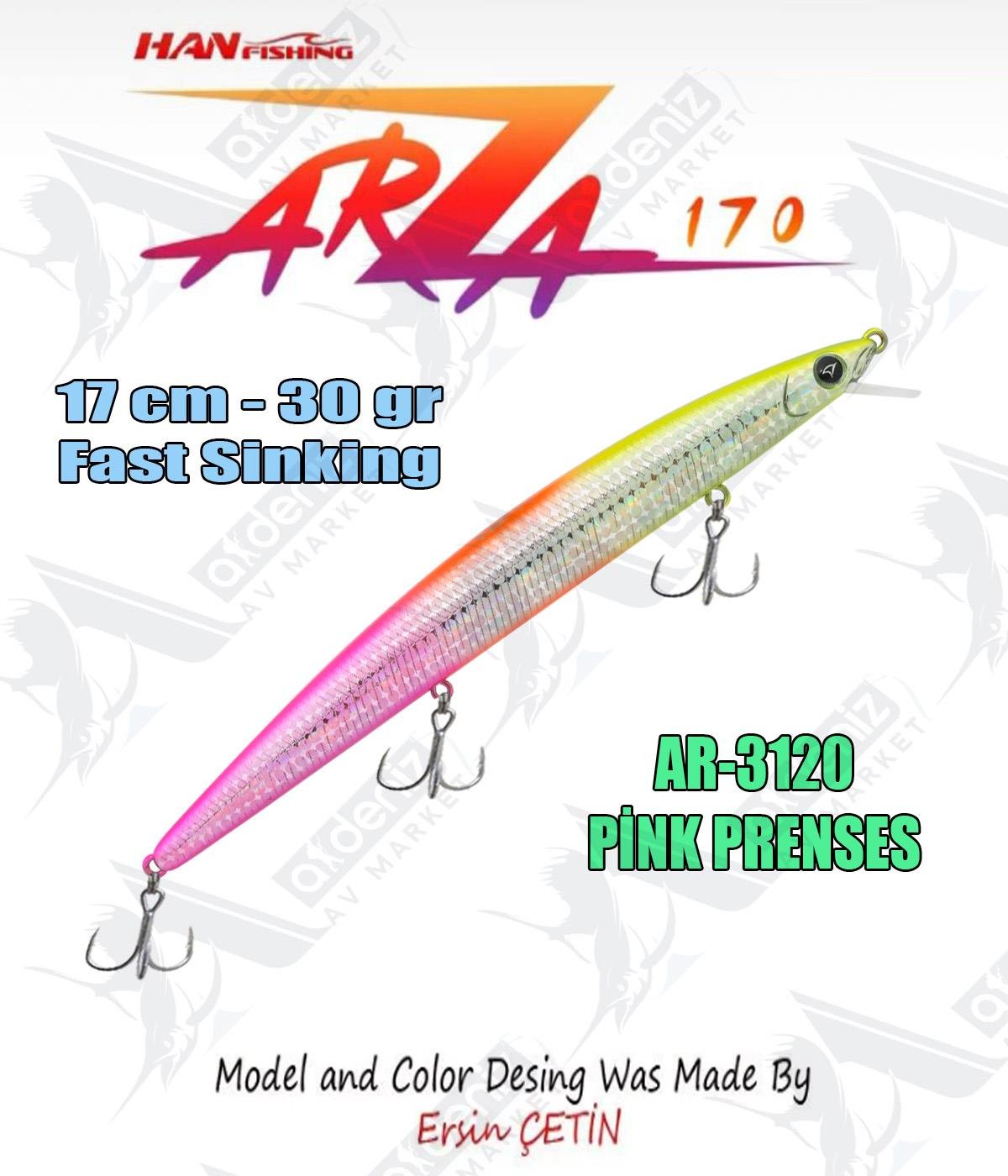 Hanfish Arıza 170 mm 30 gr Fast Sinking Maket Balık Color: Ar-3120 #Pink Prenses HAN FİSHİNG
