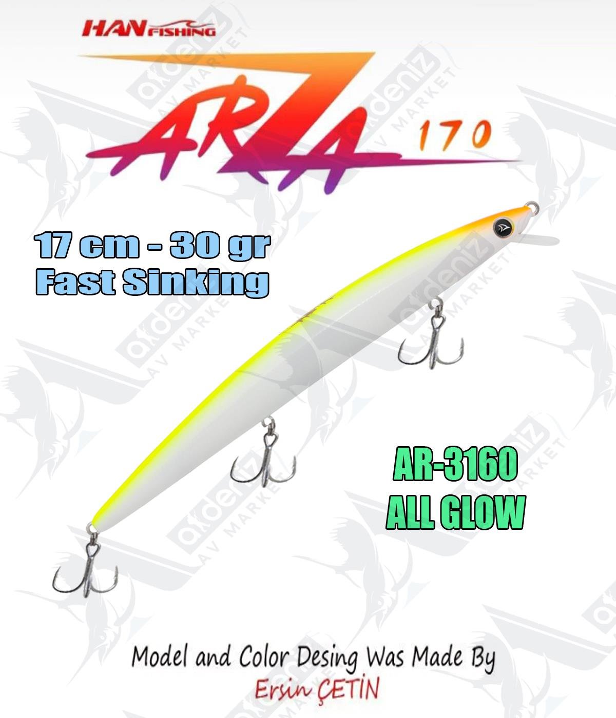 Hanfish Arıza 170 mm 30 gr Fast Sinking Maket Balık Color: Ar-3160 #All GlowHAN FİSHİNG