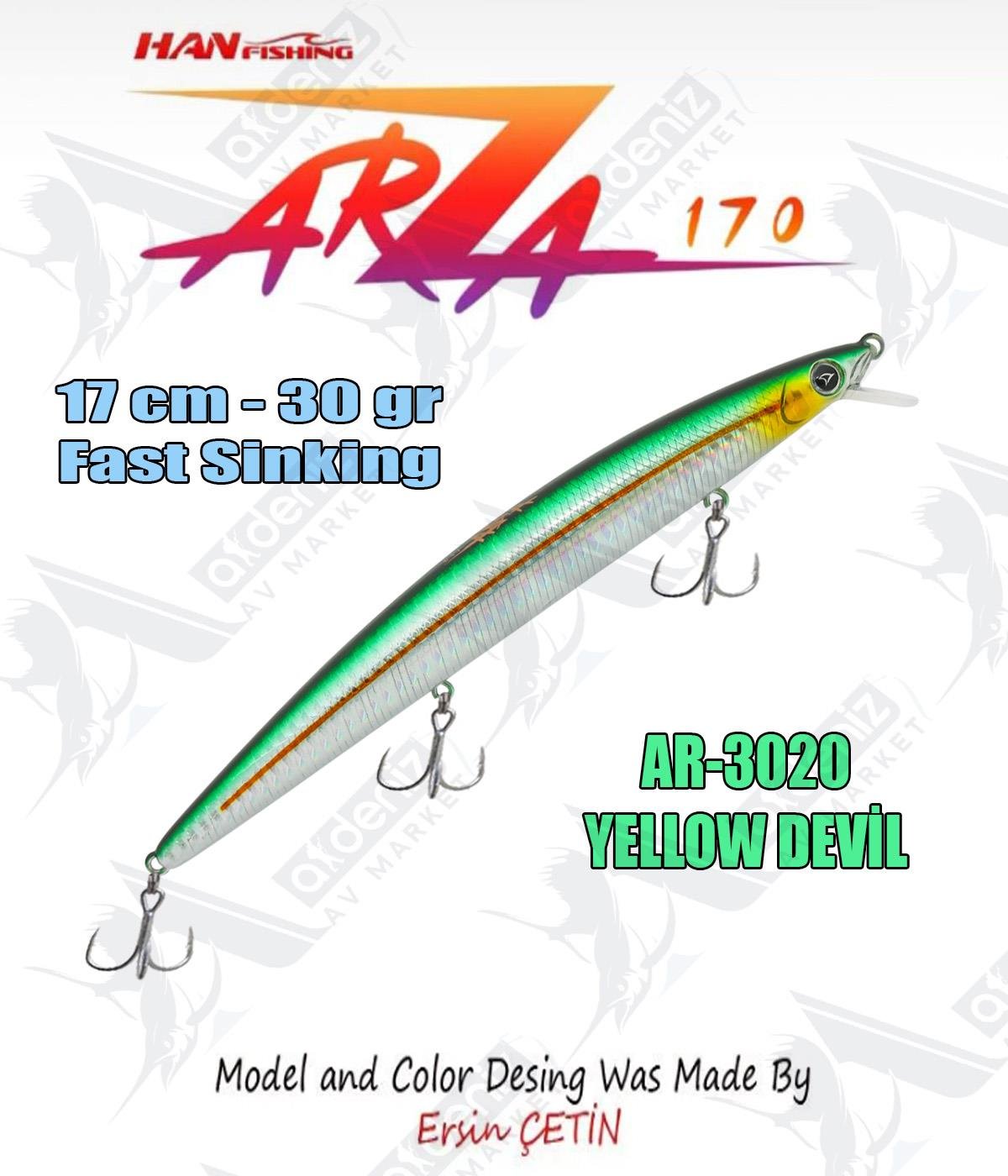 Hanfish Arıza 170 mm 30 gr Fast Sinking Maket Balık Color: Ar-3020 #Yellow Devil HAN FİSHİNG