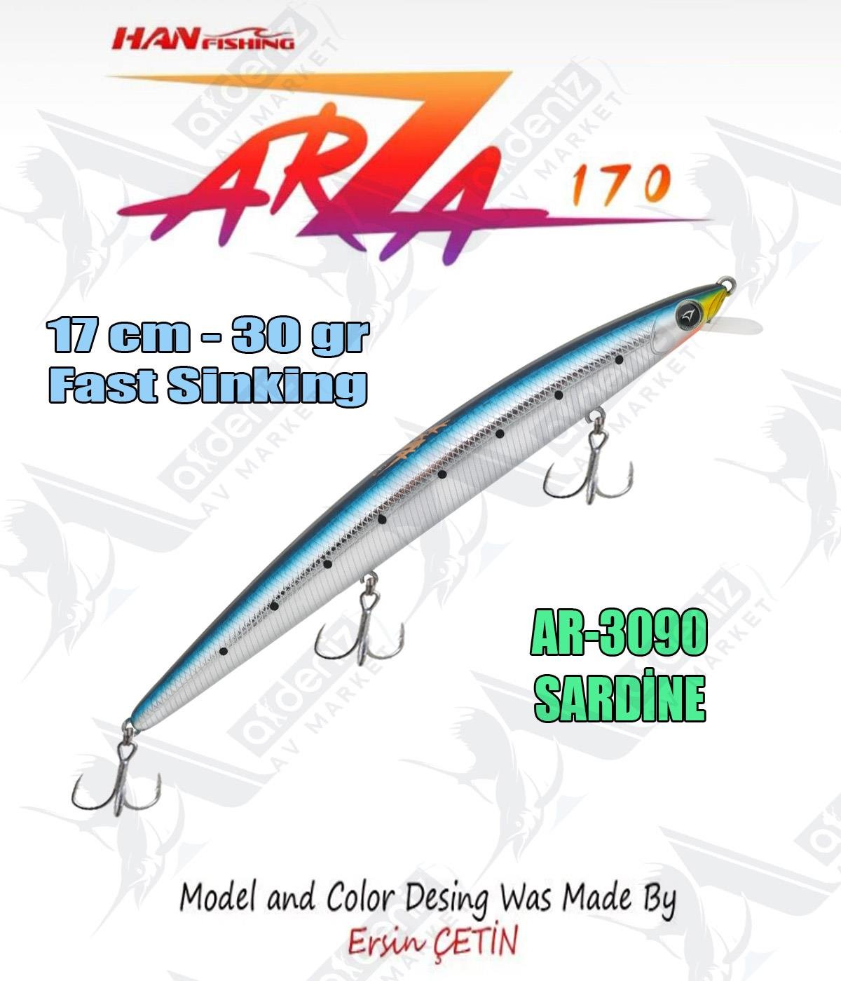Hanfish Arıza 170 mm 30 gr Fast Sinking Maket Balık Color: Ar-3090 #Sardine HAN FİSHİNG