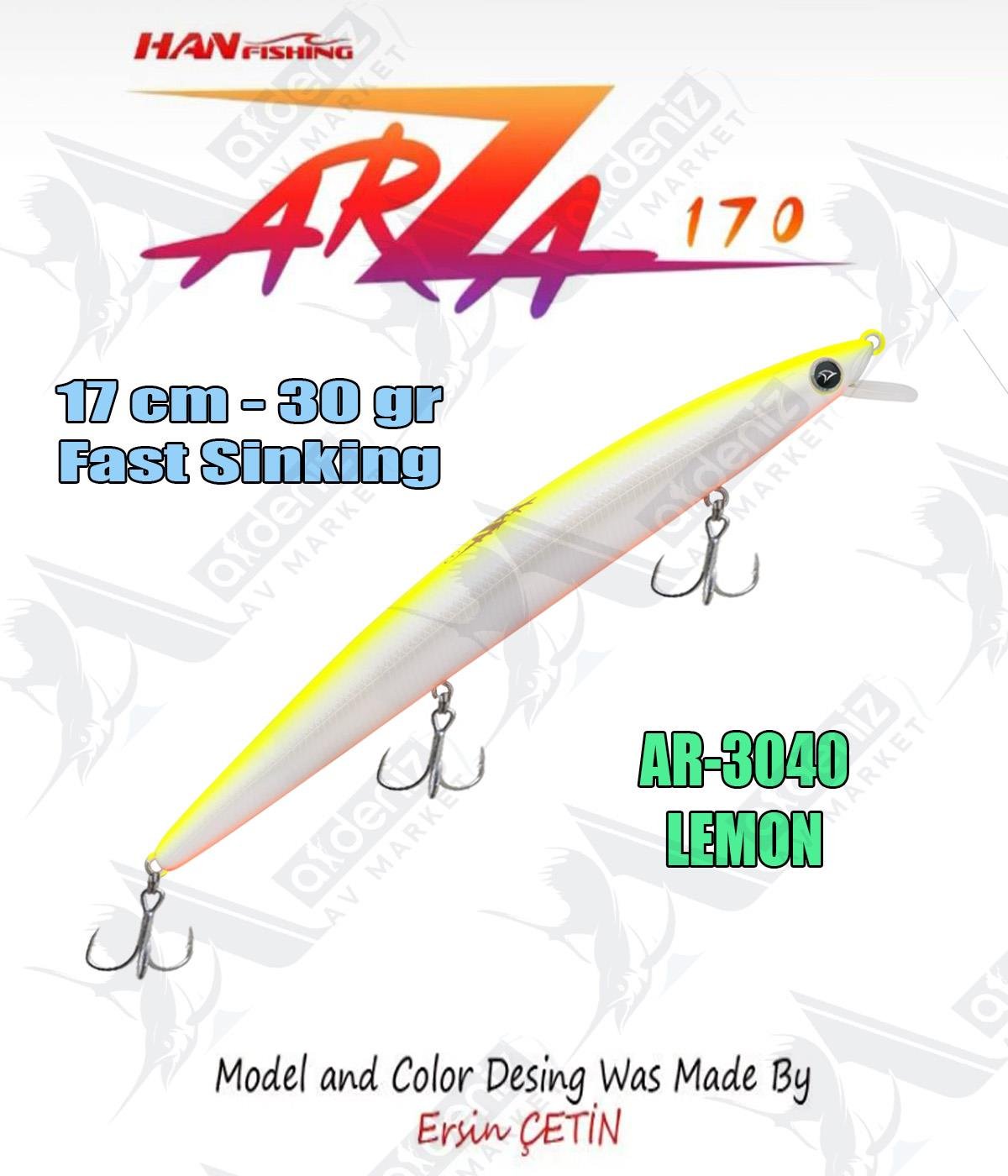 Hanfish Arıza 170 mm 30 gr Fast Sinking Maket Balık Color: Ar-3040 #Lemon HAN FİSHİNG