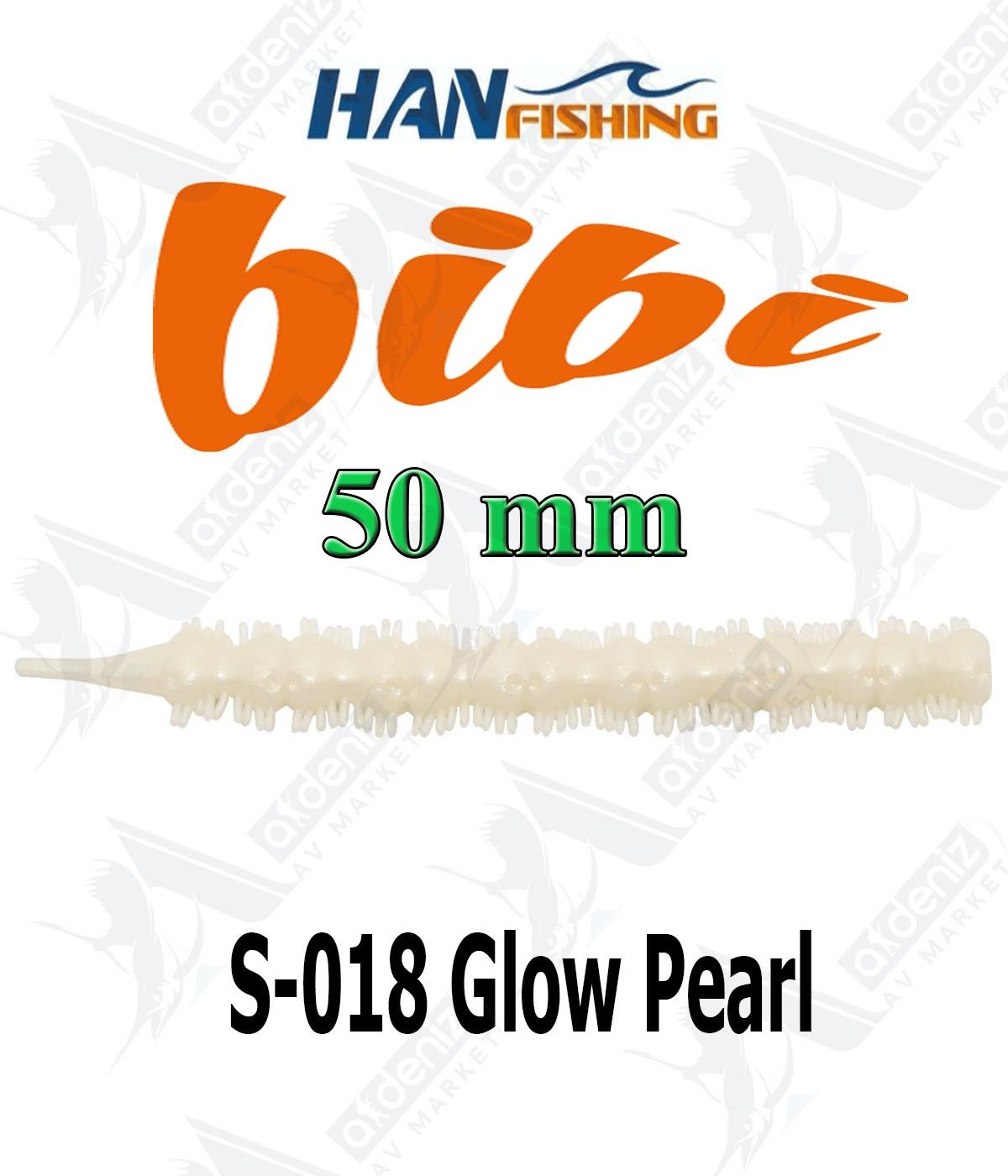 Hanfish Bibi 50 mm Lrf/Aji Silikon Kurt 18' li Paket #S-018 Glow PearlHAN FİSHİNG