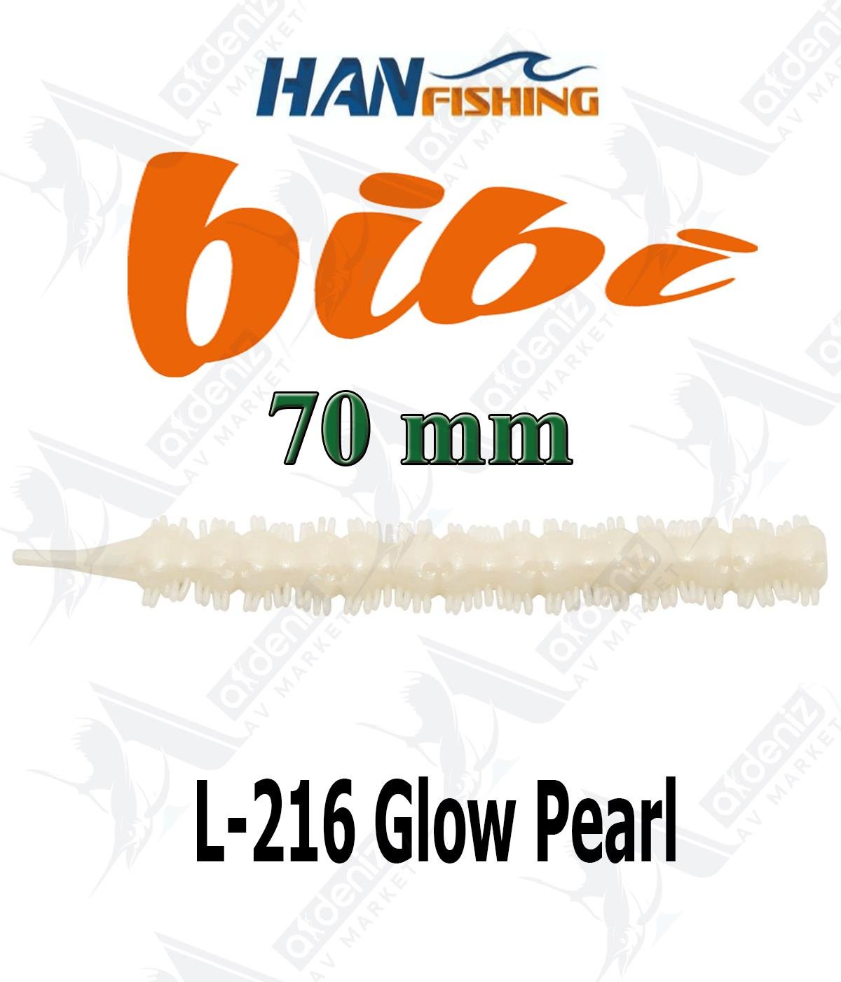 Hanfish Bibi 70 mm Lrf/Aji Silikon Kurt 18' li Paket #L-216 Glow PearlHAN FİSHİNG