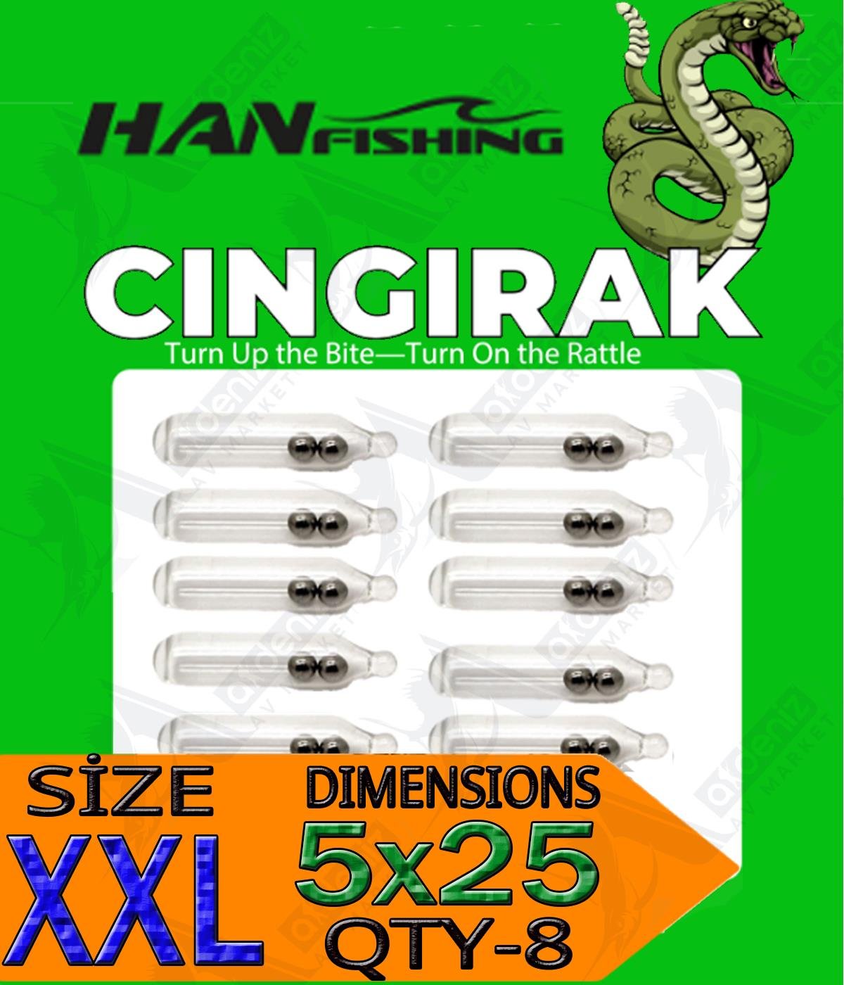 HanFish Çıngırak Ses Tüpü 8'li Paket 5X25mm #XXLHAN FİSHİNG