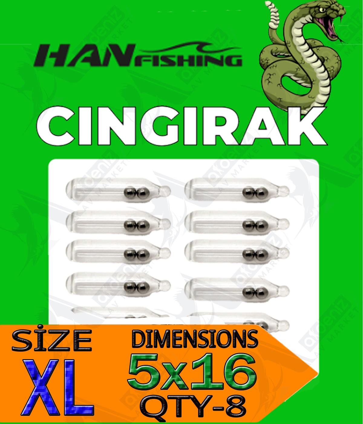 HanFish Çıngırak Ses Tüpü 8'li Paket 5X16mm #XLHAN FİSHİNG