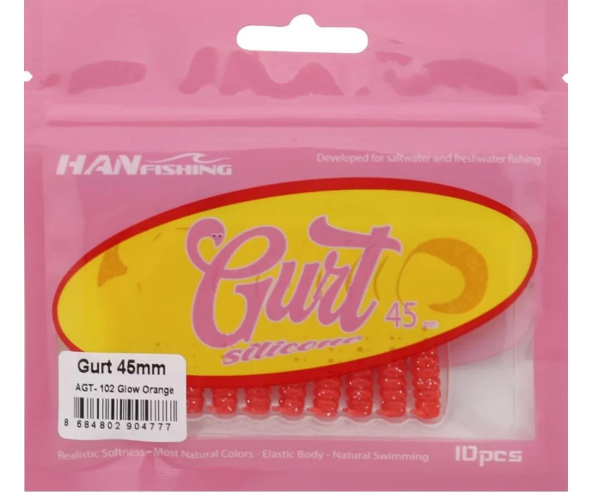 Hanfish Gurt 45 mm Orak Kuyruk Lrf/Aji Silikon Kurt 10' lu Paket #AGT-102 Glow OrangeHAN FİSHİNG