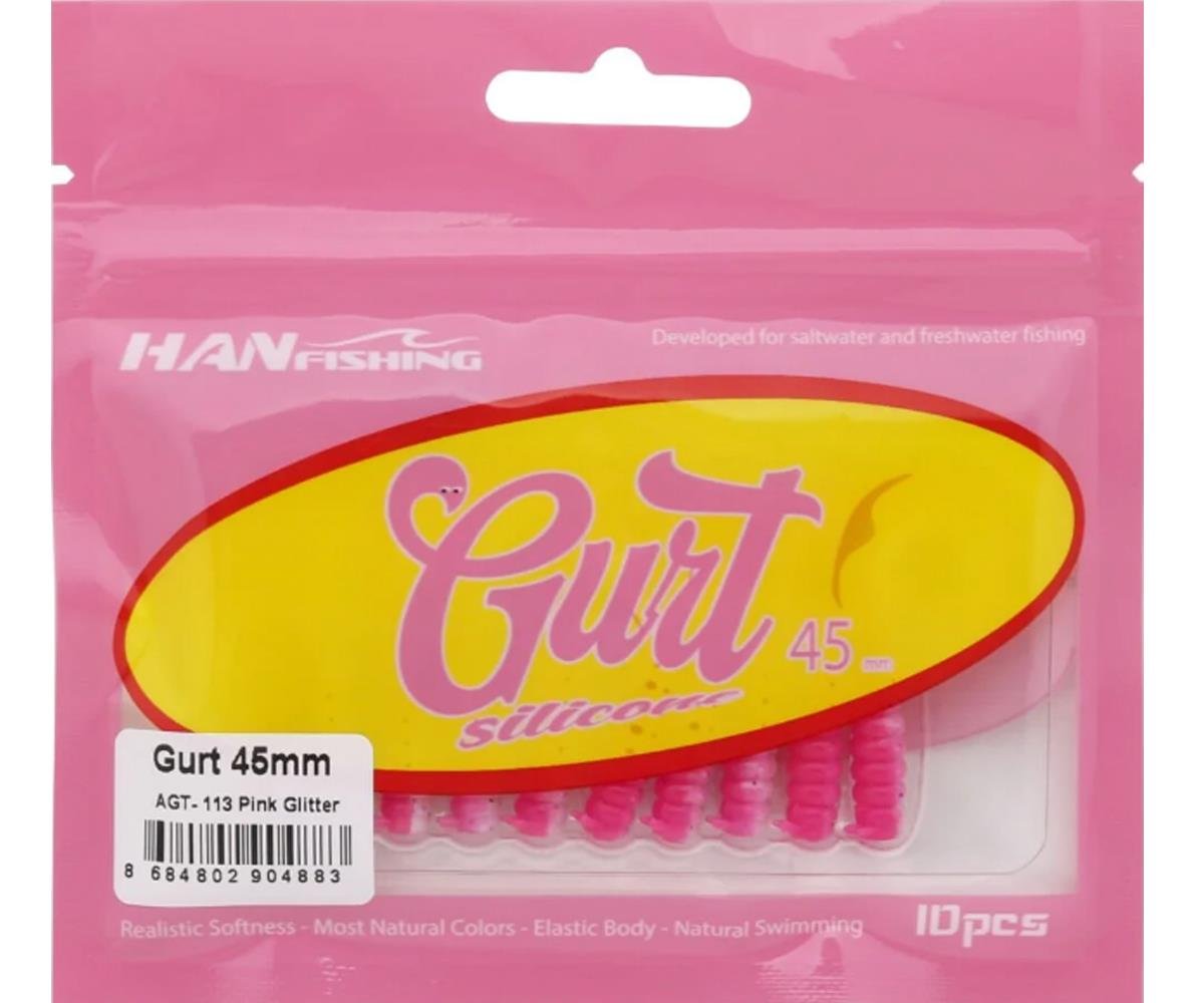 Hanfish Gurt 45 mm Orak Kuyruk Lrf/Aji Silikon Kurt 10' lu Paket #AGT-113 Pink GlitterHAN FİSHİNG