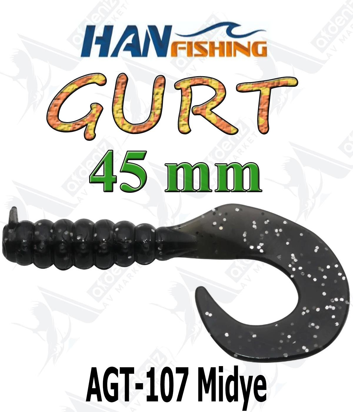 Hanfish Gurt 45 mm Orak Kuyruk Lrf/Aji Silikon Kurt 10' lu Paket #AGT-107 MidyeHAN FİSHİNG