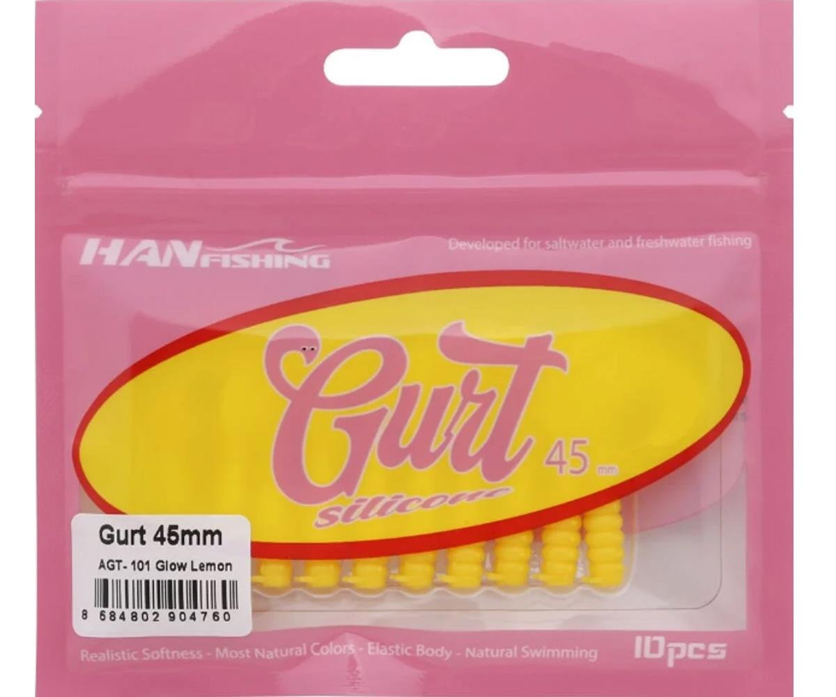 Hanfish Gurt 45 mm Orak Kuyruk Lrf/Aji Silikon Kurt 10' lu Paket #AGT-101 Glow LemonHAN FİSHİNG