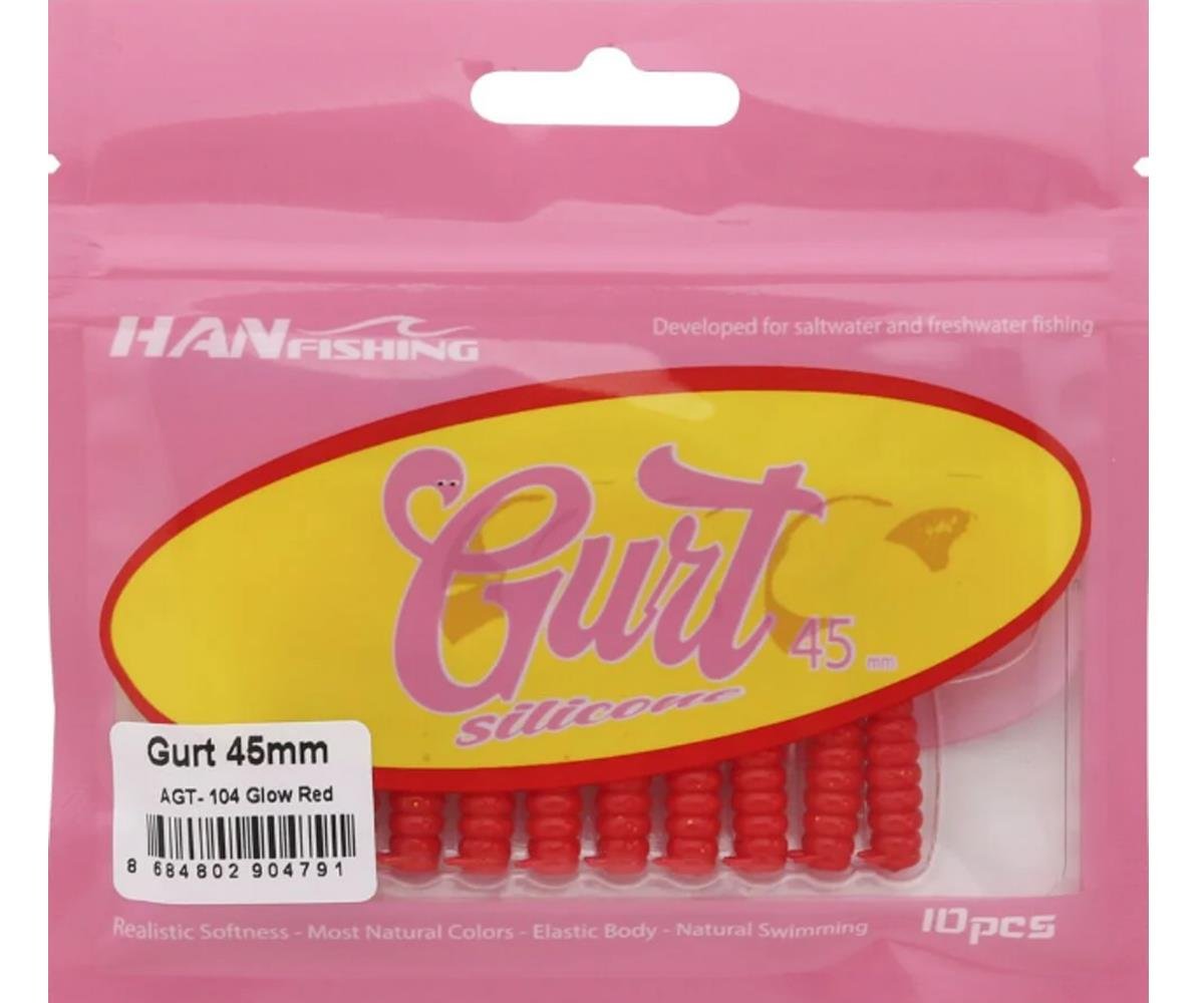 Hanfish Gurt 45 mm Orak Kuyruk Lrf/Aji Silikon Kurt 10' lu Paket #AGT-104 Glow RedHAN FİSHİNG
