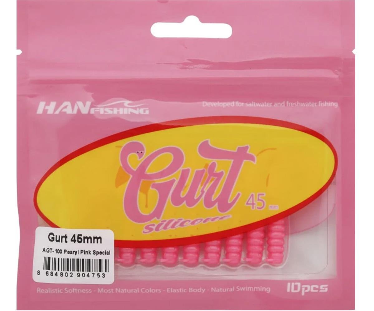 Hanfish Gurt 45 mm Orak Kuyruk Lrf/Aji Silikon Kurt 10' lu Paket #AGT-100 Pearyl Pink SpecialHAN FİSHİNG