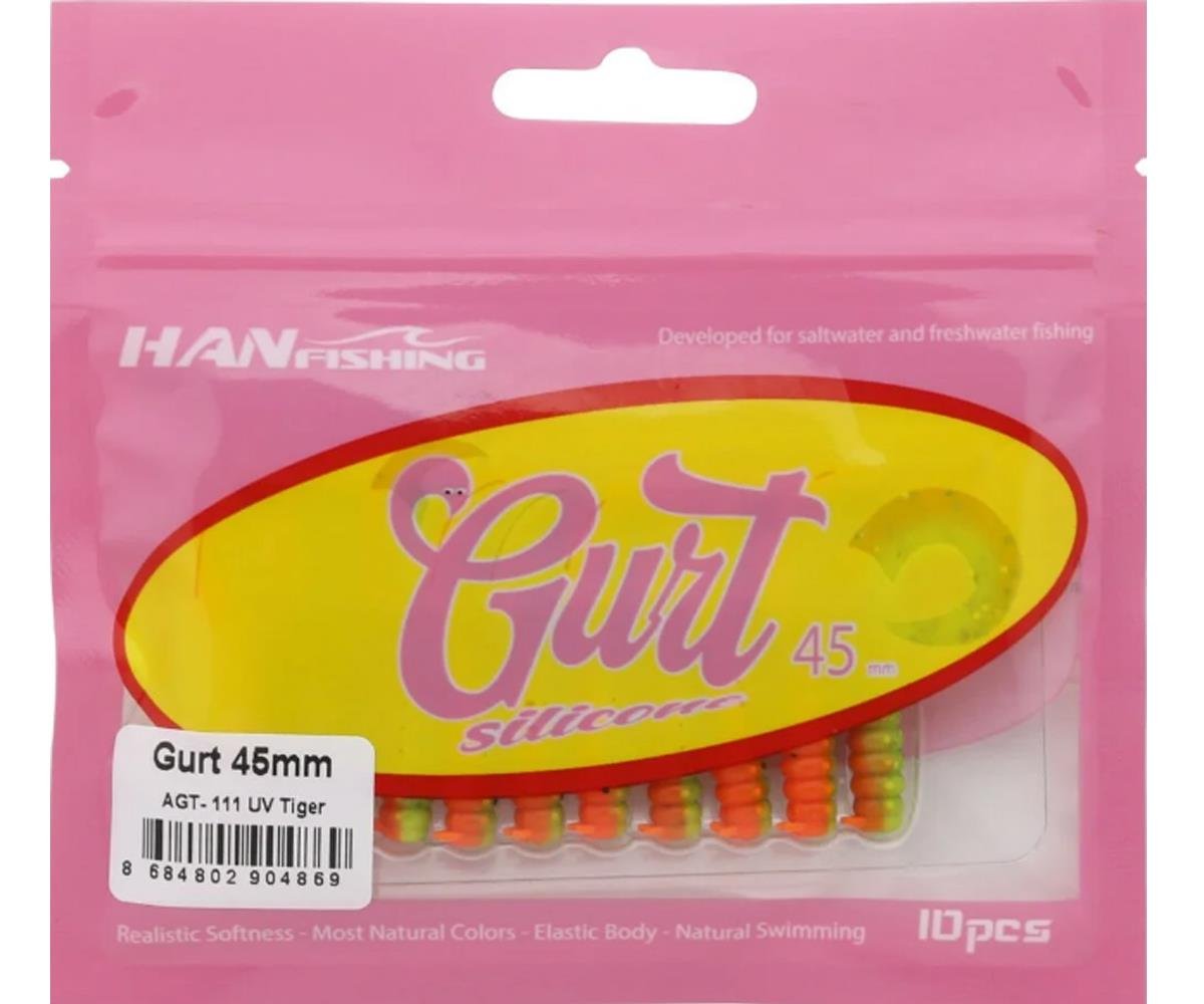 Hanfish Gurt 45 mm Orak Kuyruk Lrf/Aji Silikon Kurt 10' lu Paket #AGT-111 Uv TigerHAN FİSHİNG