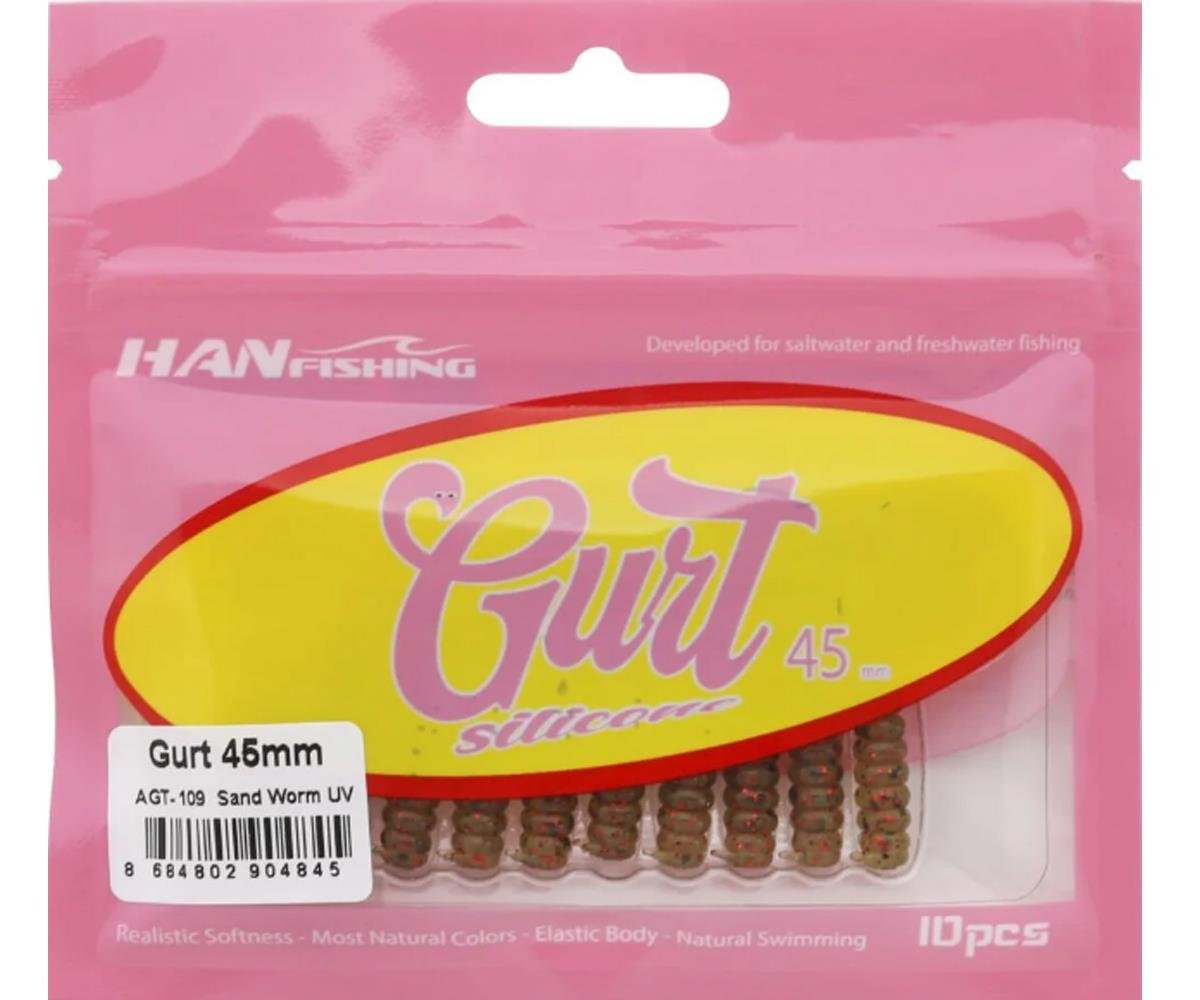 Hanfish Gurt 45 mm Orak Kuyruk Lrf/Aji Silikon Kurt 10' lu Paket #AGT-109 Sand Worm UVHAN FİSHİNG