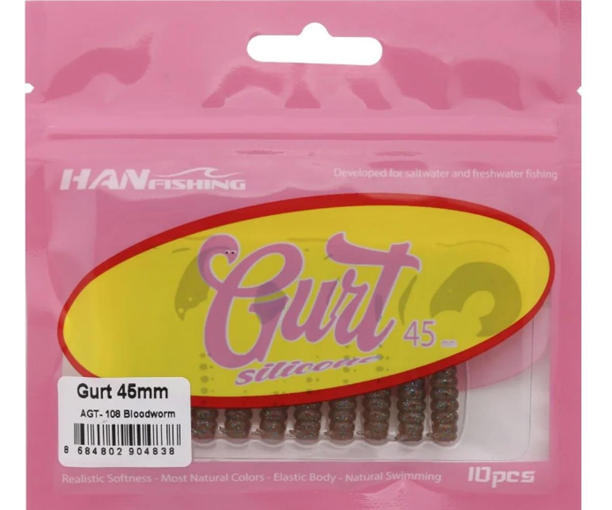 Hanfish Gurt 45 mm Orak Kuyruk Lrf/Aji Silikon Kurt 10' lu Paket #AGT-108 BloodwormHAN FİSHİNG