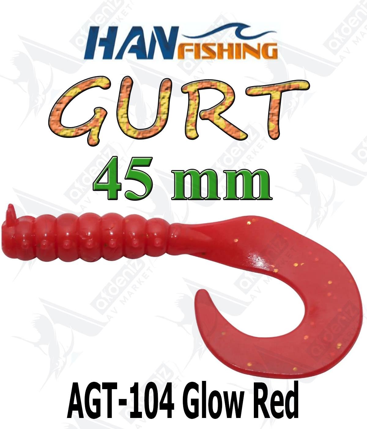 Hanfish Gurt 45 mm Orak Kuyruk Lrf/Aji Silikon Kurt 10' lu Paket #AGT-104 Glow RedHAN FİSHİNG