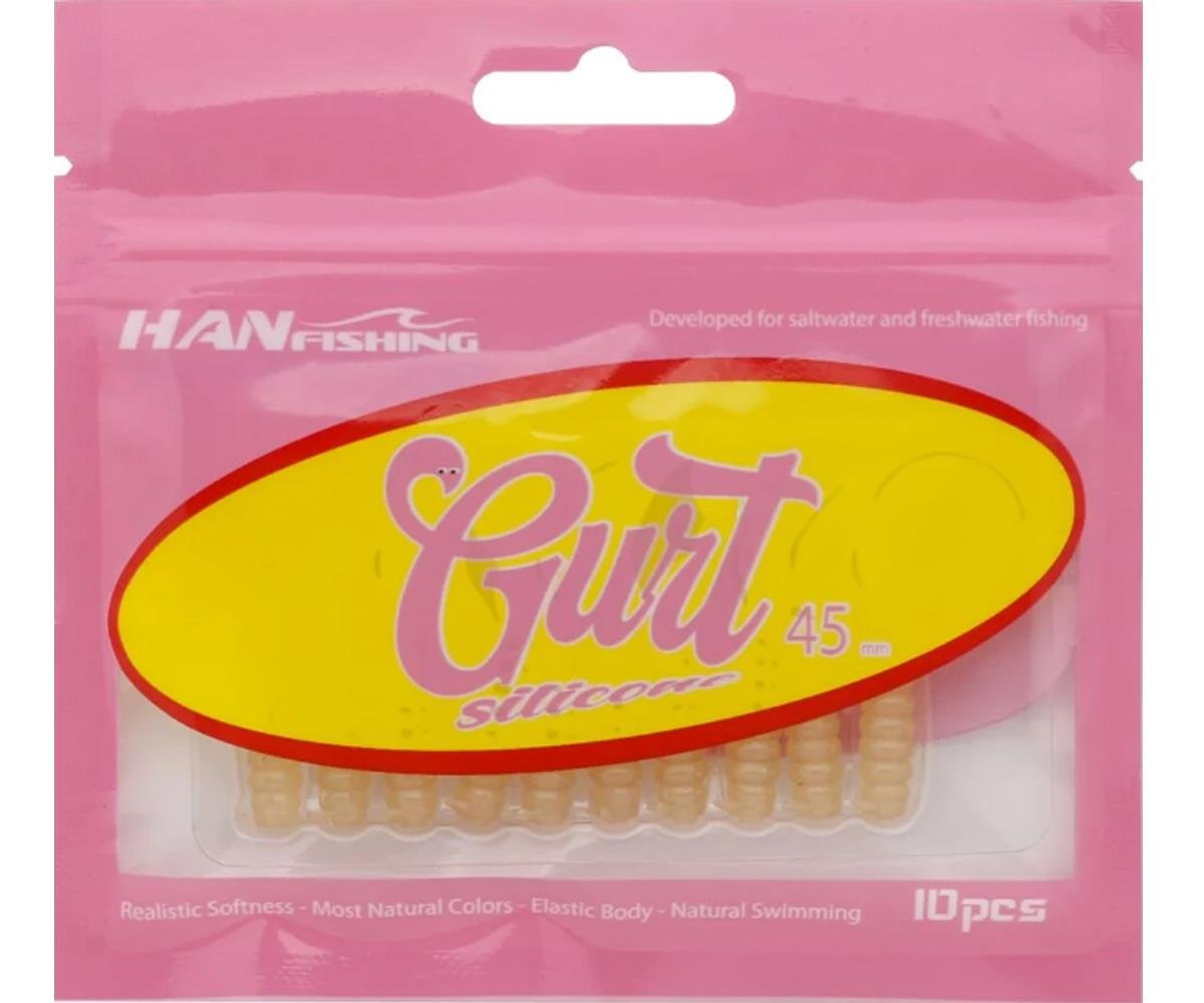 Hanfish Gurt 45 mm Orak Kuyruk Lrf/Aji Silikon Kurt 10' lu Paket #AGT-106 Glow NaturelHAN FİSHİNG