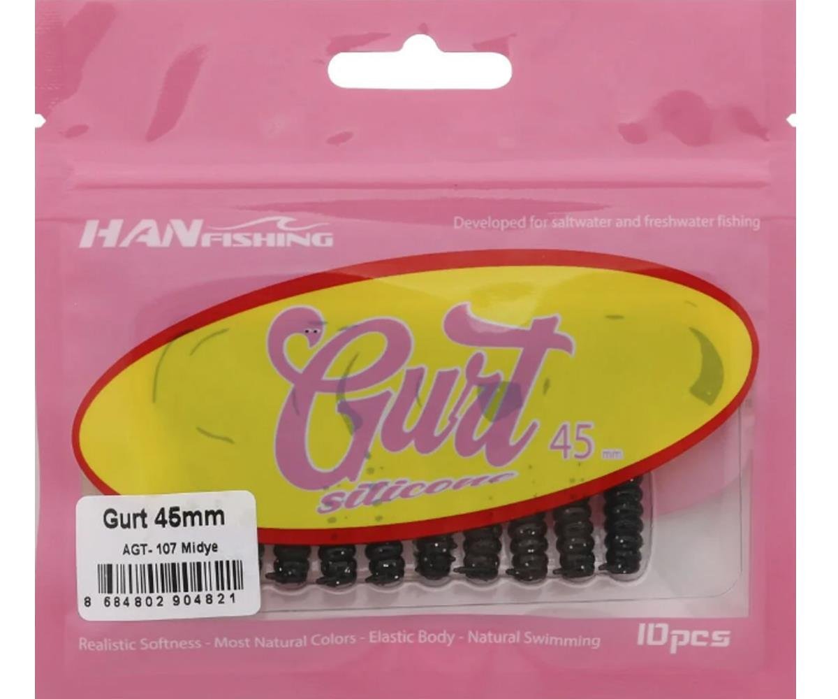 Hanfish Gurt 45 mm Orak Kuyruk Lrf/Aji Silikon Kurt 10' lu Paket #AGT-107 MidyeHAN FİSHİNG