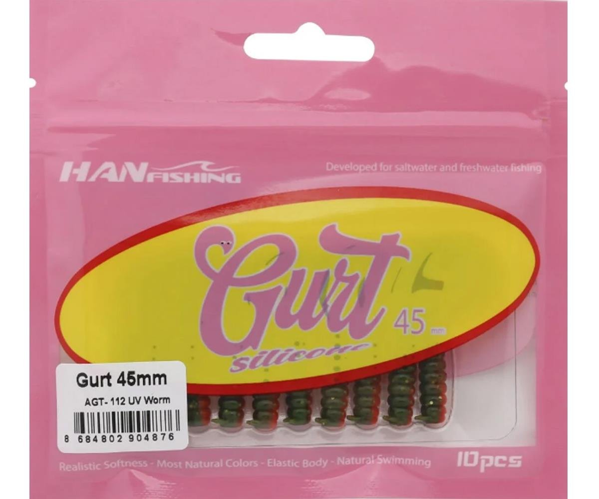 Hanfish Gurt 45 mm Orak Kuyruk Lrf/Aji Silikon Kurt 10' lu Paket #AGT-112 Uv CamoHAN FİSHİNG