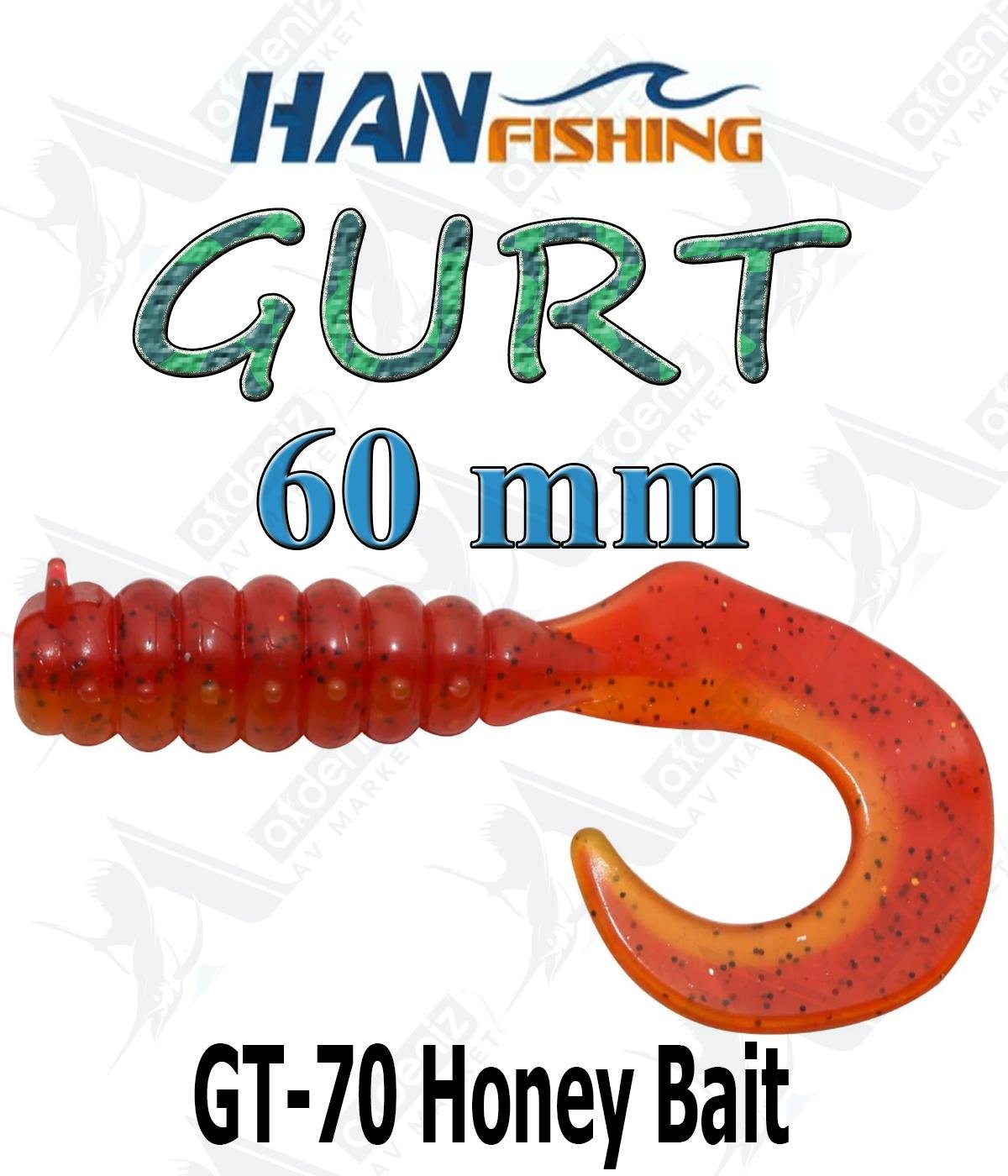 Hanfish Gurt 60 mm Orak Kuyruk Lrf Silikon Kurt 8' li Paket #GT-70 Honey Bait.HAN FİSHİNG