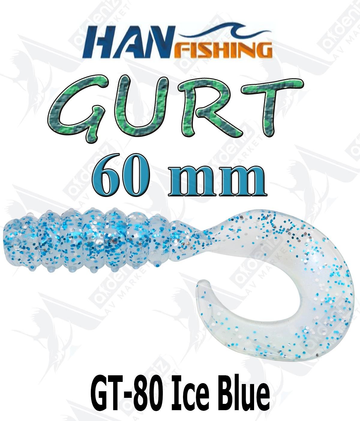Hanfish Gurt 60 mm Orak Kuyruk Lrf Silikon Kurt 8' li Paket #GT-80 Ice BlueHAN FİSHİNG