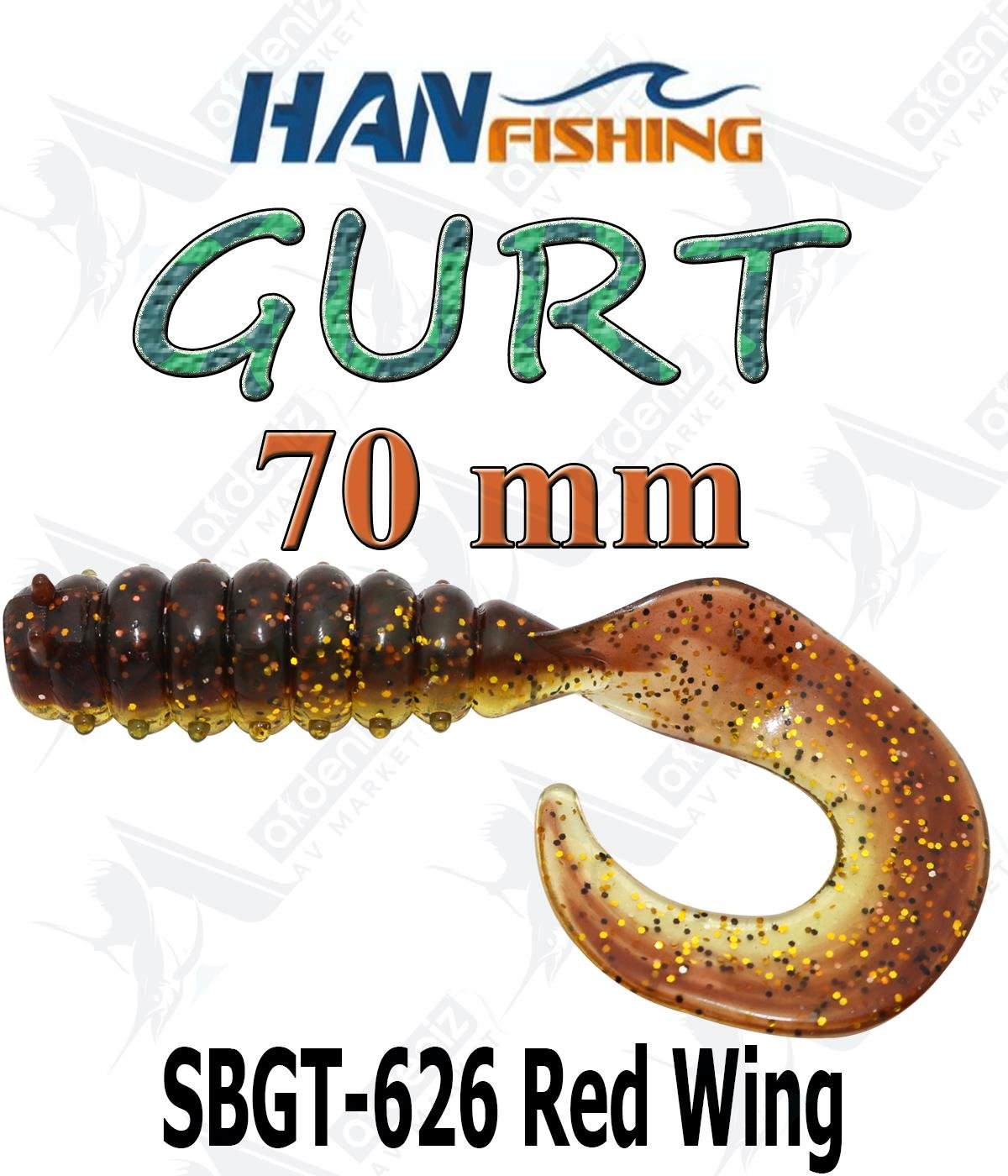 Hanfish Gurt 70 mm Orak Kuyruk Lrf-Spin Silikon Kurt 8' li Paket #SBGT-626 Red WingHAN FİSHİNG