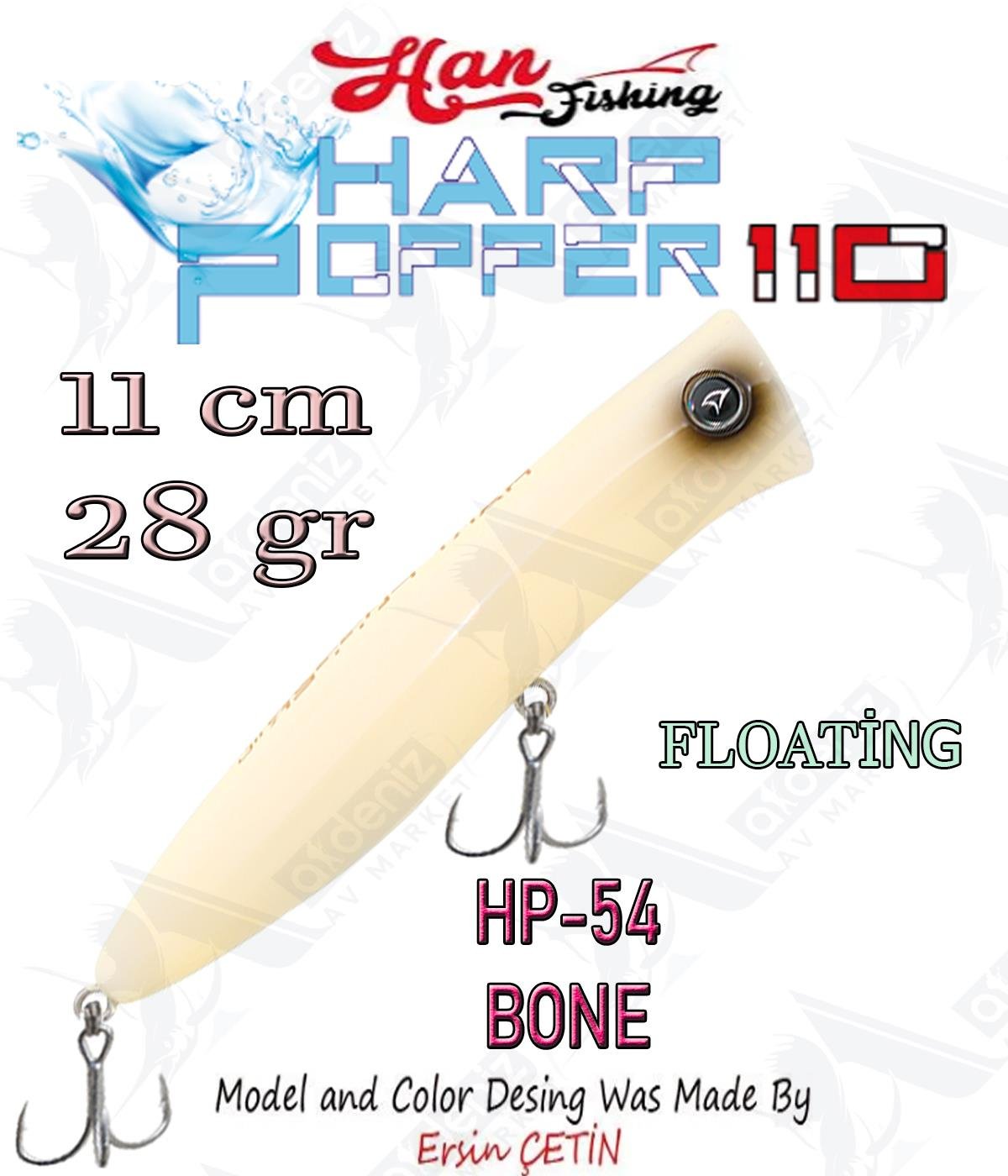 Hanfish Harp Popper 110mm 28gr Su Üstü Maket Balık #HP-54 Bone.HAN FİSHİNG