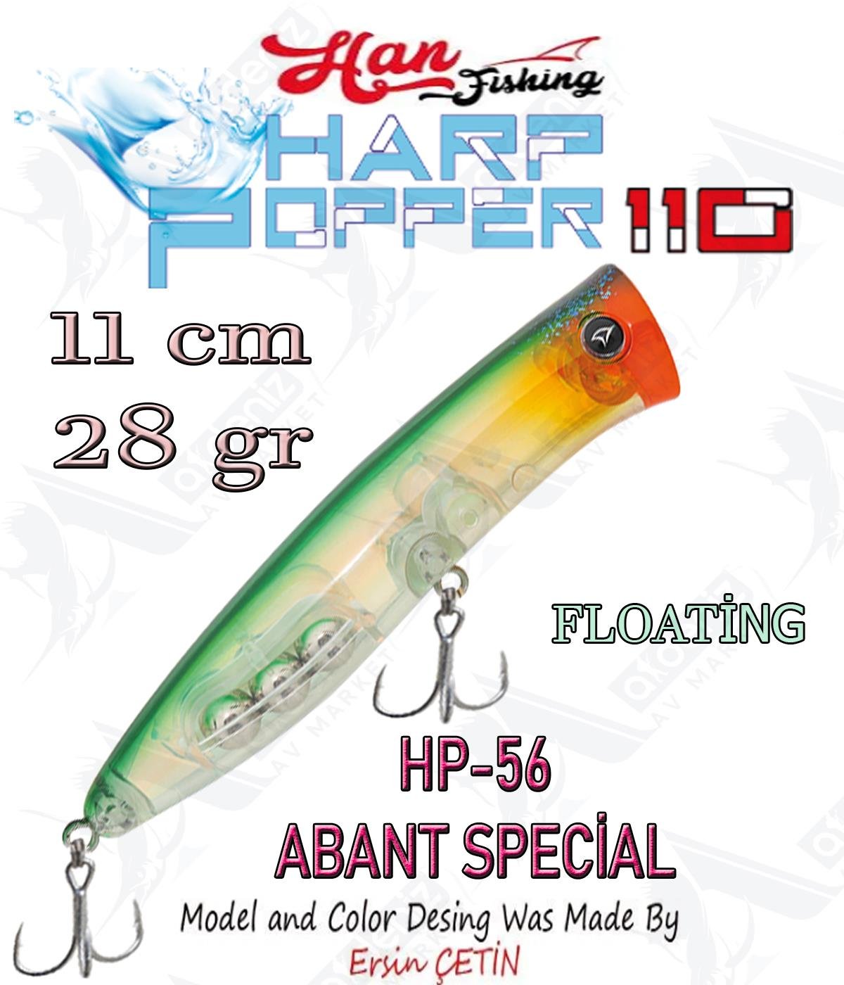 Hanfish Harp Popper 110mm 28gr Su Üstü Maket Balık #HP-56 Abant Special.HAN FİSHİNG
