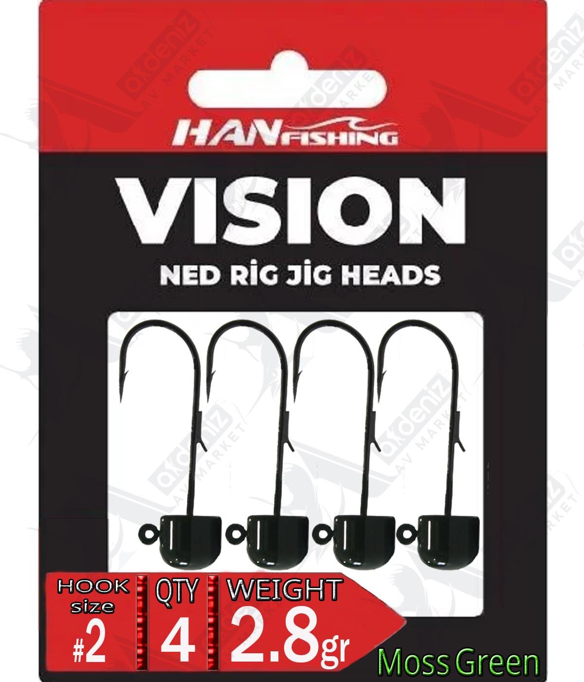 Hanfish Jighead Vision Ned Rig Green MJG-2-2,8 Hook Size:2 Weight:2.8 Gr (5 Pcs)HAN FİSHİNG