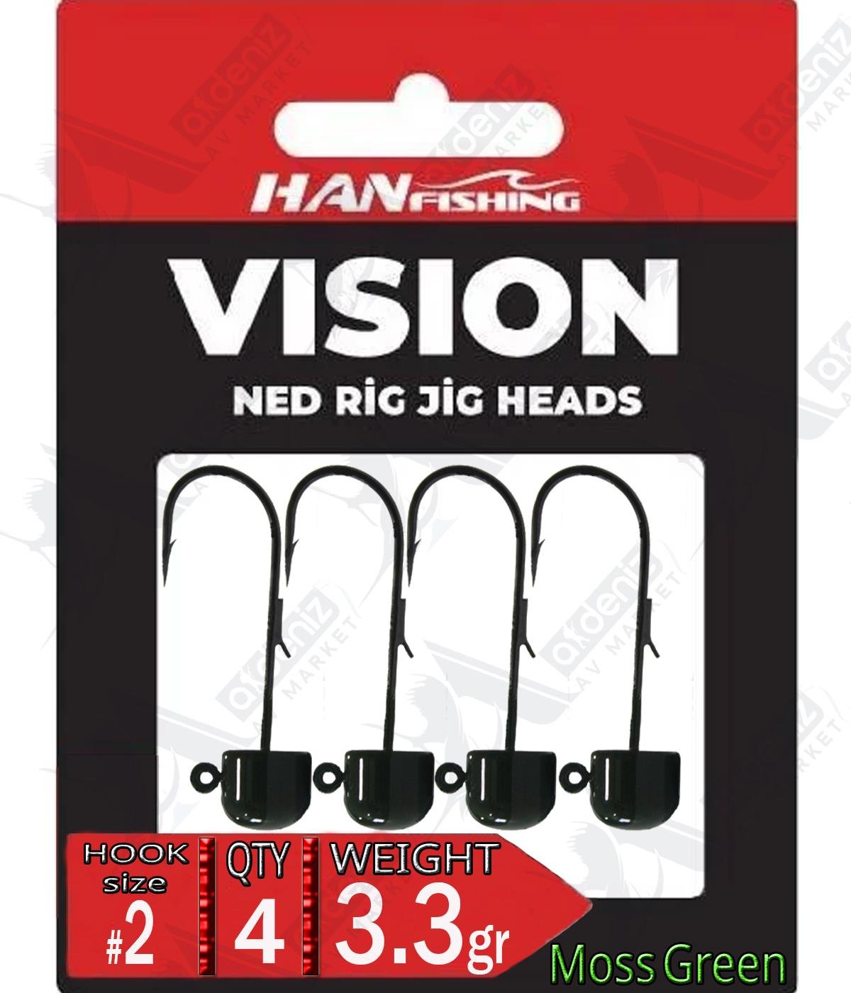 Hanfish Jighead Vision Ned Rig Green MJG-2-3,3 Hook Size:2 Weight:3.3 Gr (4 Pcs)HAN FİSHİNG