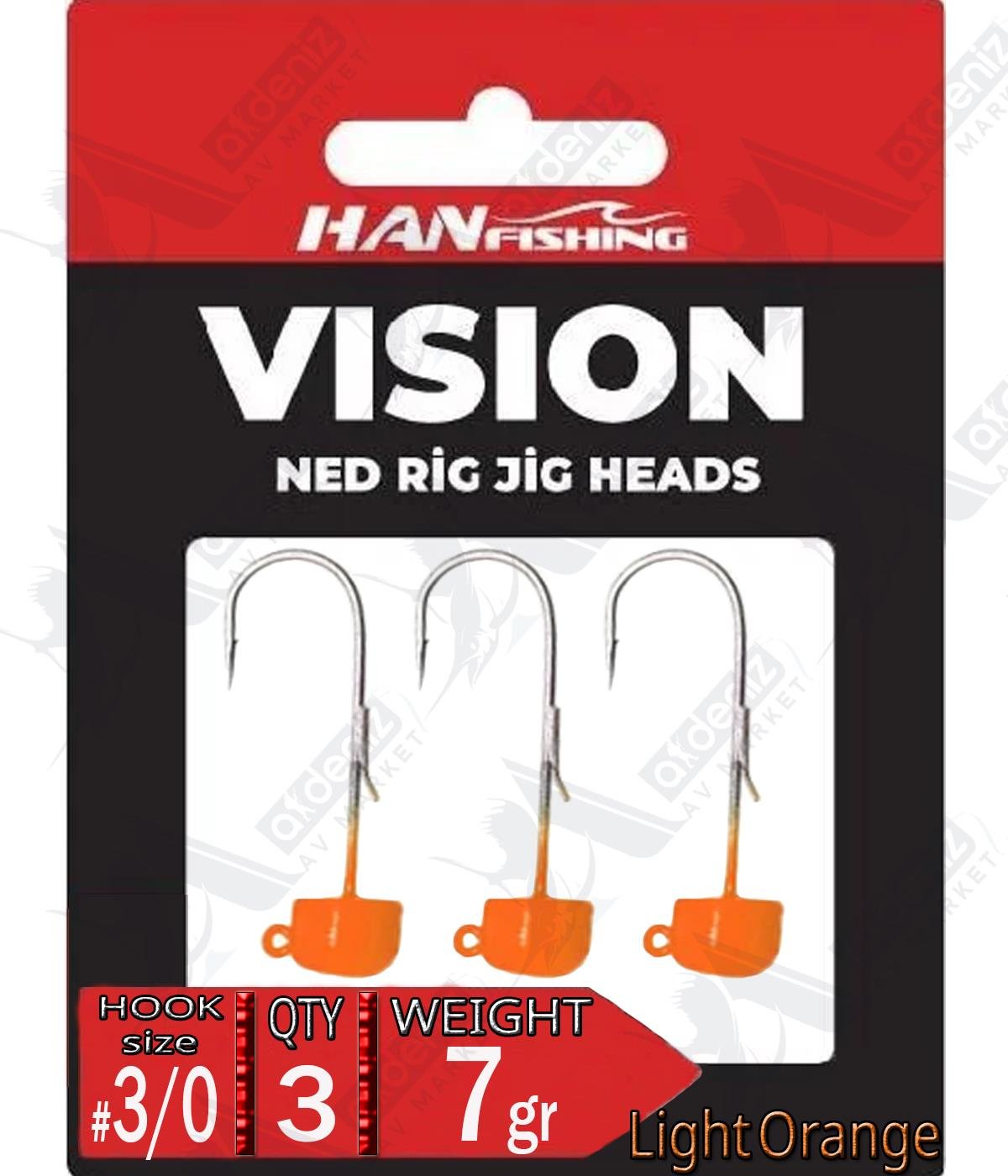 Hanfish Jighead Vision Ned Rig Light Orange LOMJ-30-7 Hook Size:3/0 Weight:7 Gr (3 Pcs)HAN FİSHİNG