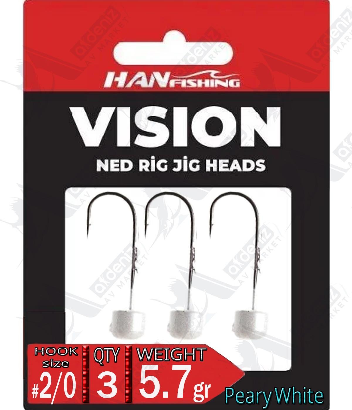 Hanfish Jighead Vision Ned Rig Peary White PMJ-20-5,7 Hook Size:2/0 Weight:5.7 Gr (3 Pcs)HAN FİSHİNG