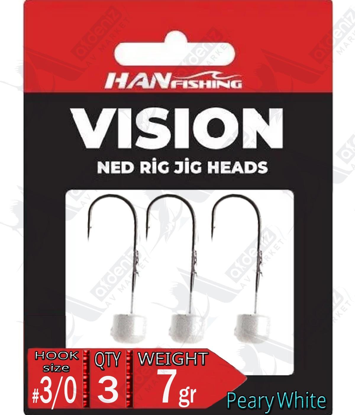 Hanfish Jighead Vision Ned Rig Peary White PMJ-30-7 Hook Size:3/0 Weight:7 Gr (3 Pcs)HAN FİSHİNG