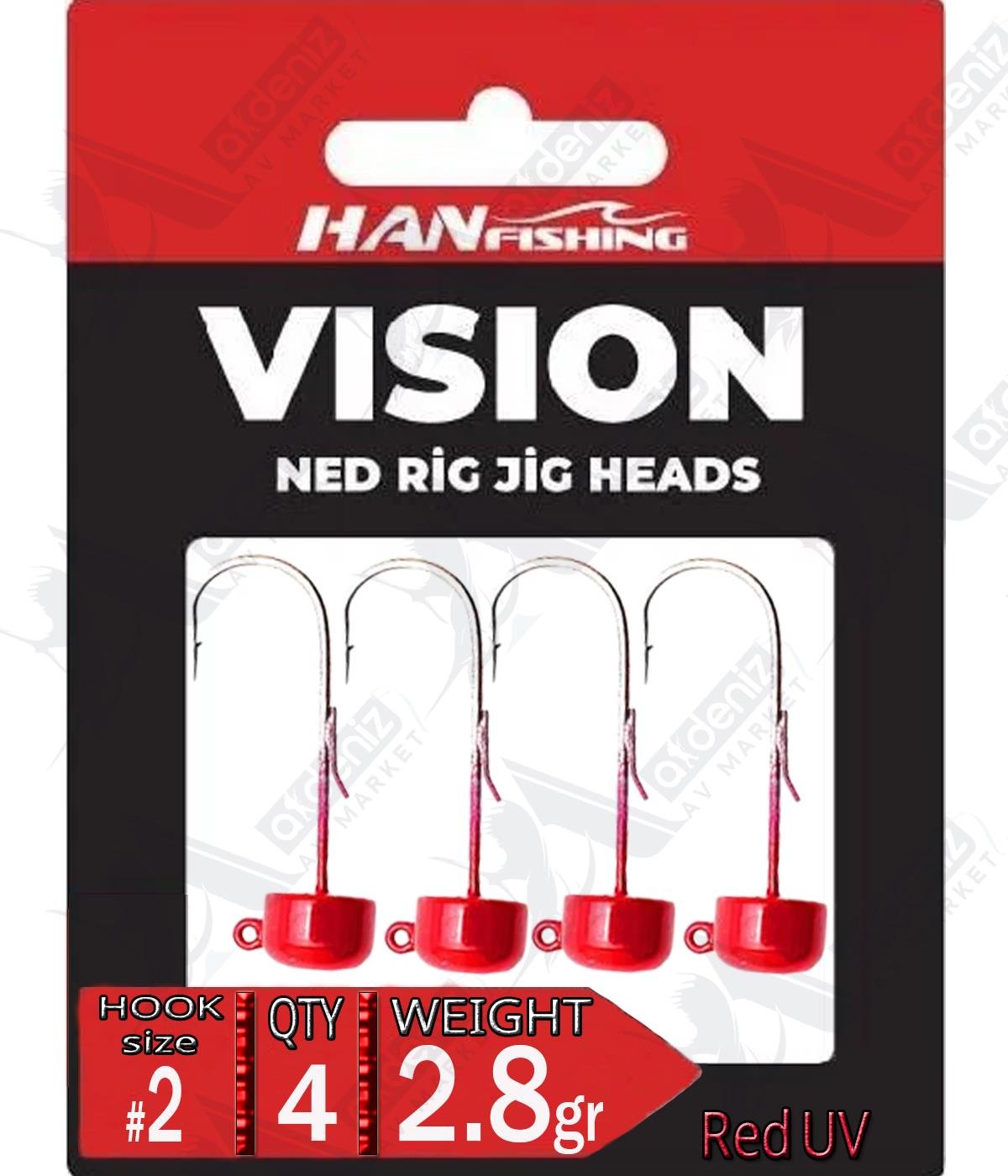 Hanfish Jighead Vision Ned Rig Red UV RMJ-2-2,8 Hook Size:2 Weight:2.8 Gr (4 Pcs)HAN FİSHİNG
