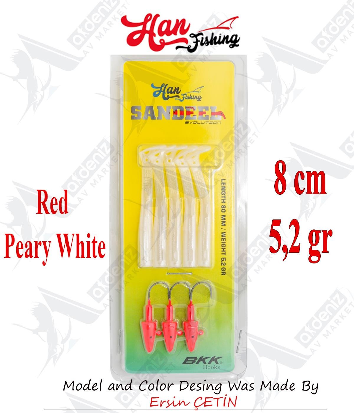 Hanfish Sandeel Silikon 80 mm #SL-802 Red Peary WhiteHAN FİSHİNG